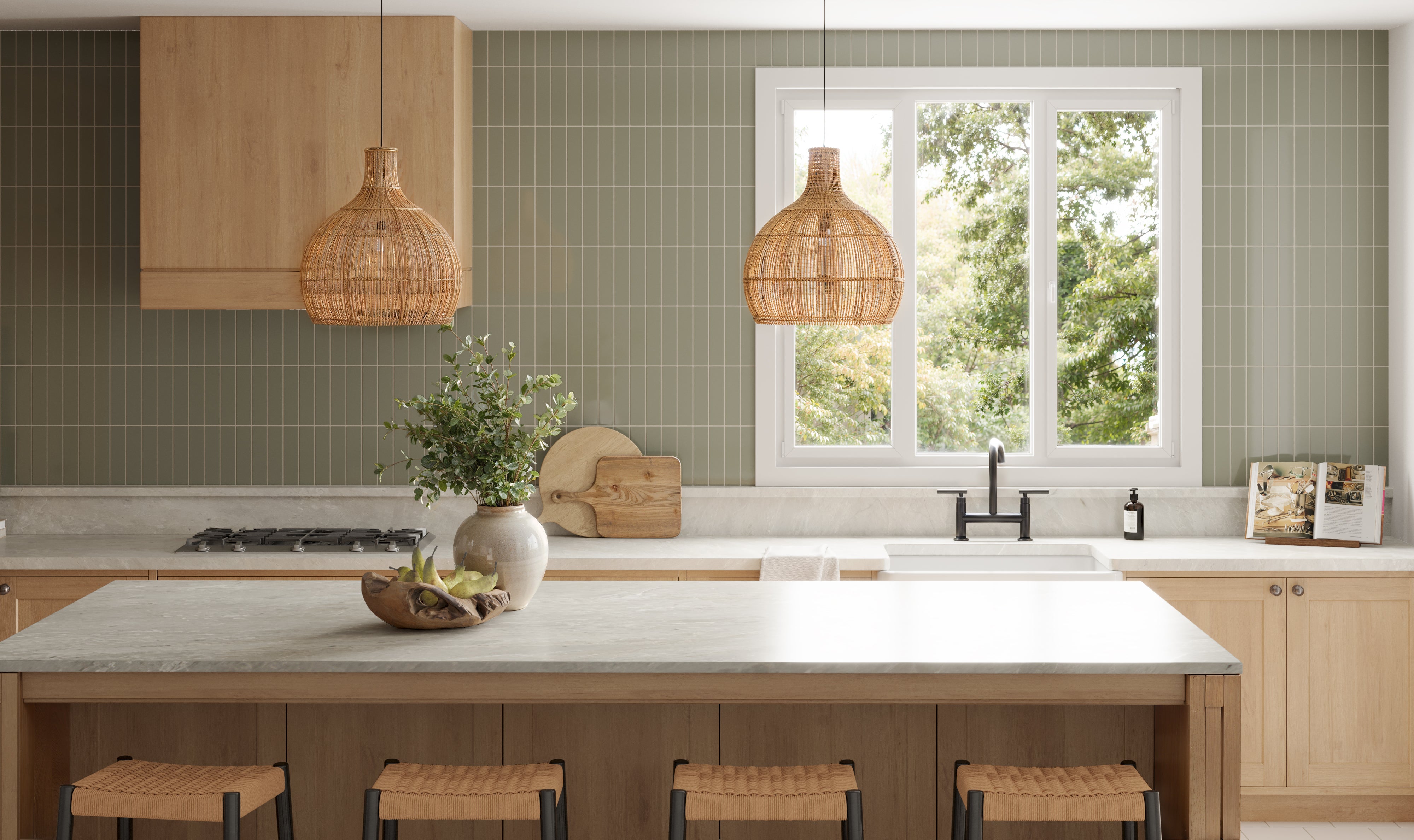 2x8 Natural Press Ceramic Tile in Terre Verte Gloss