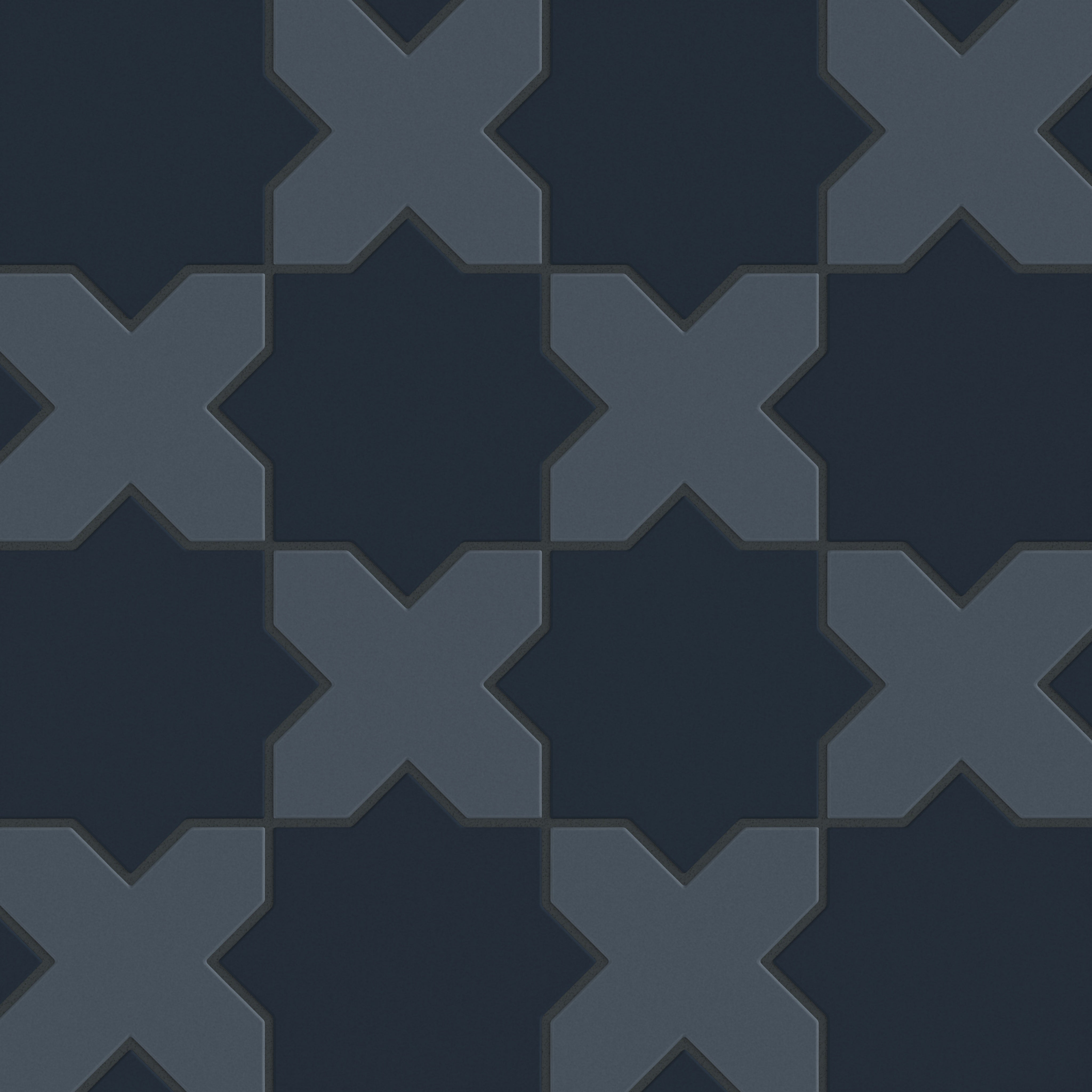 Star & Cross Original Ceramic Tile in Navy Blue Matte & Slate Blue Matte