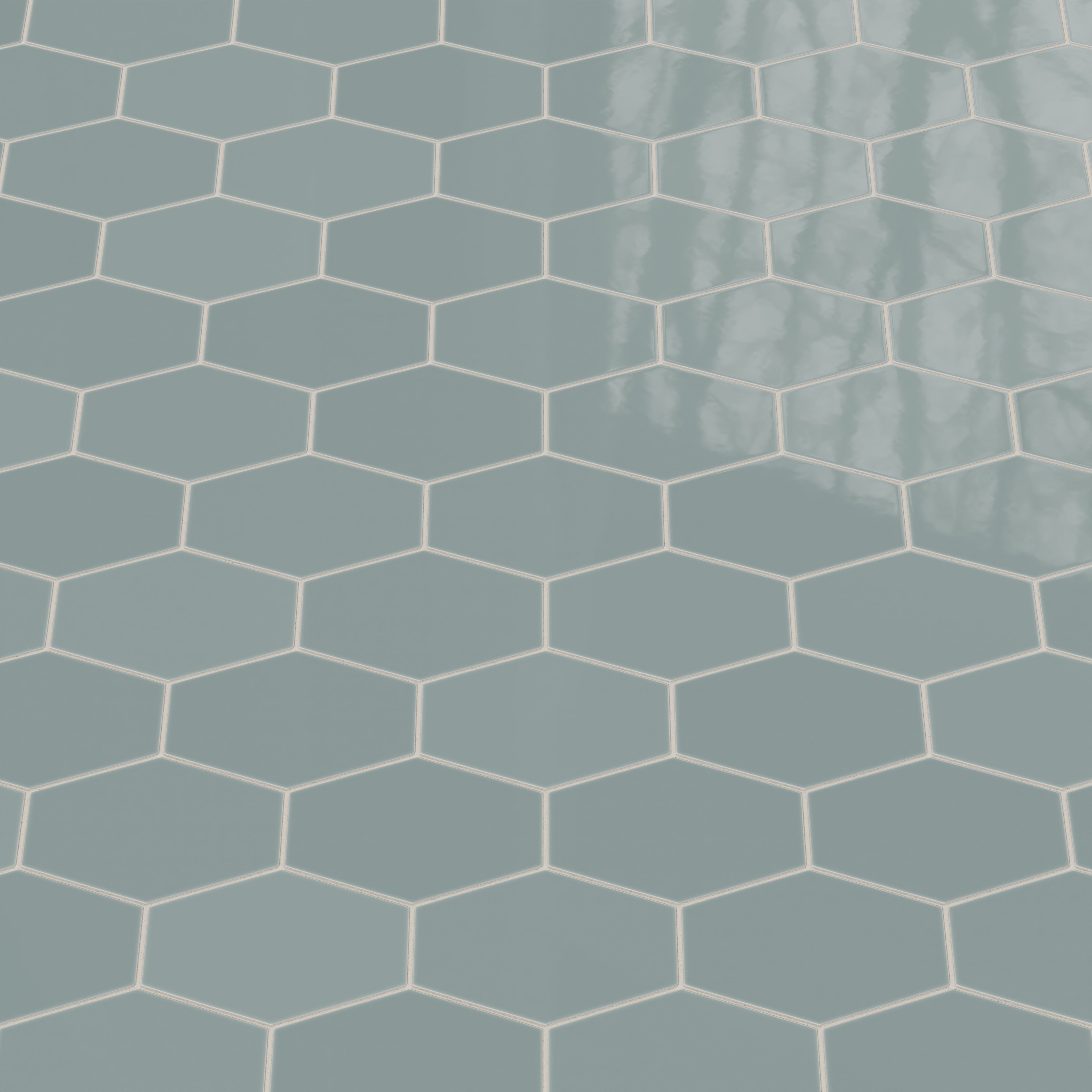Elongated Hexagon Natural Press Ceramic Tile in North Fork Gloss