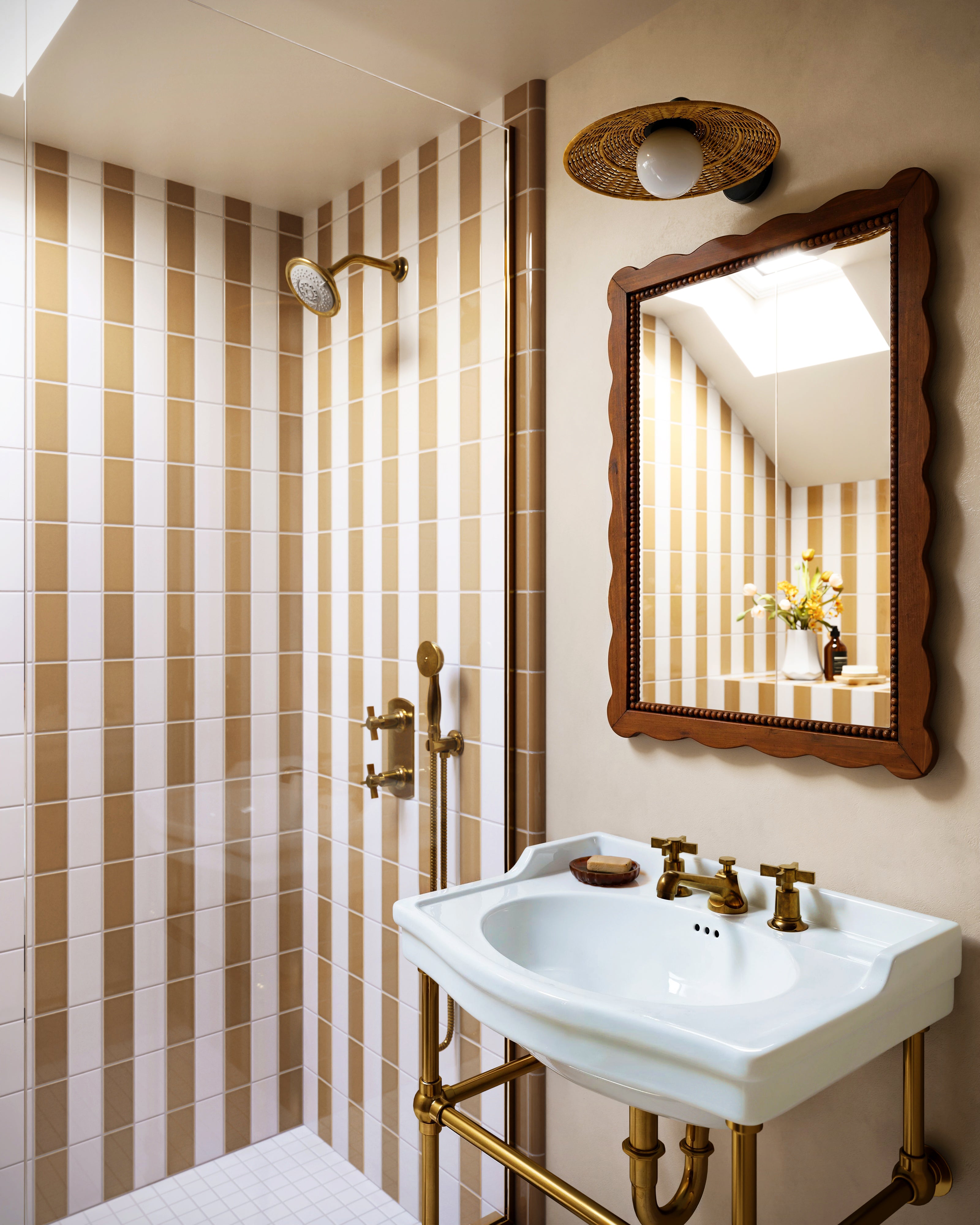 Emerson Two Handle Deck Mount Low Hexagon Lavatory Faucet with Defined Cross Handles in Uncoated Polished Brass
