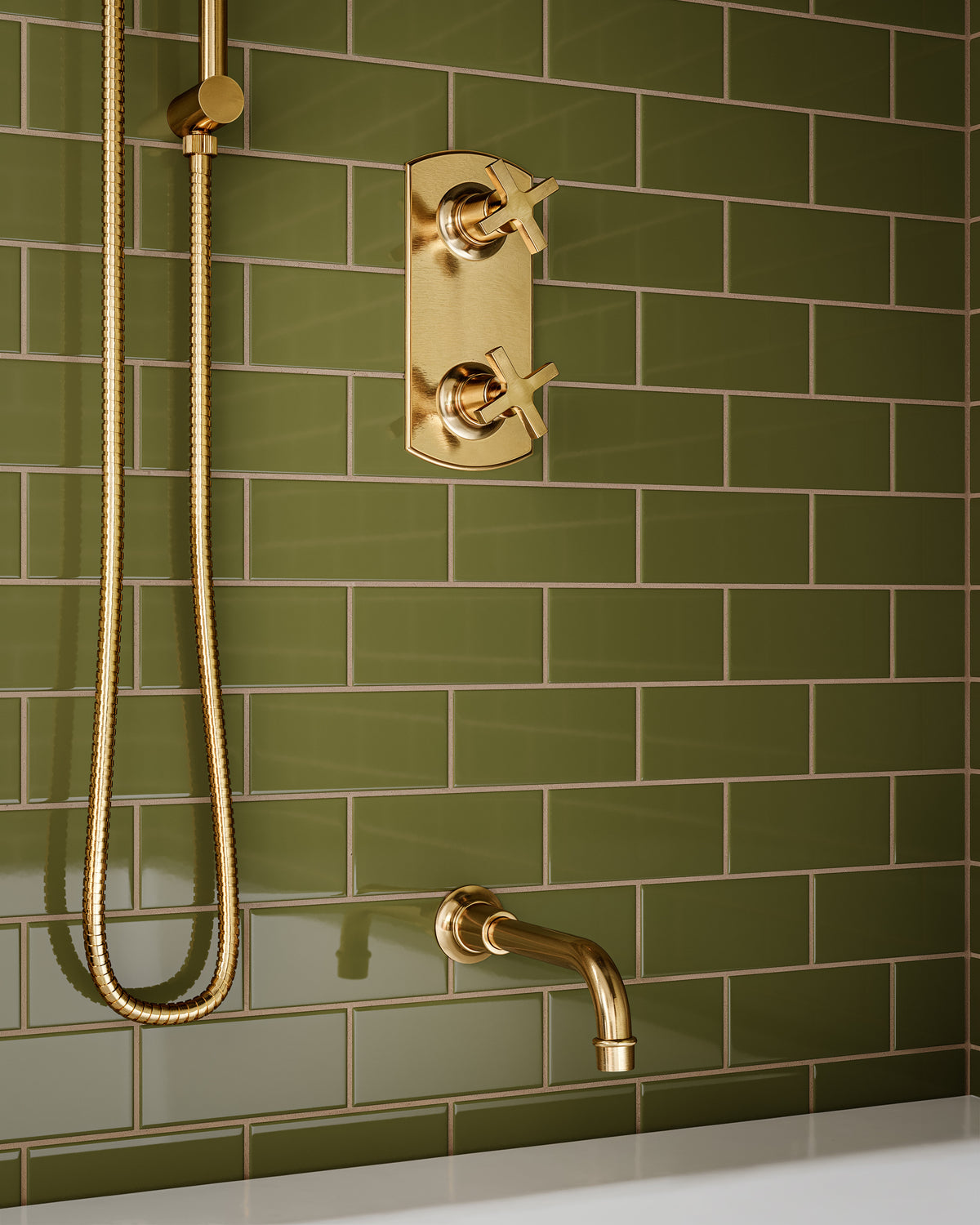 Emerson Two Handle Wall Mount Shower Trim with Classic Cross Handles in Satin Brass