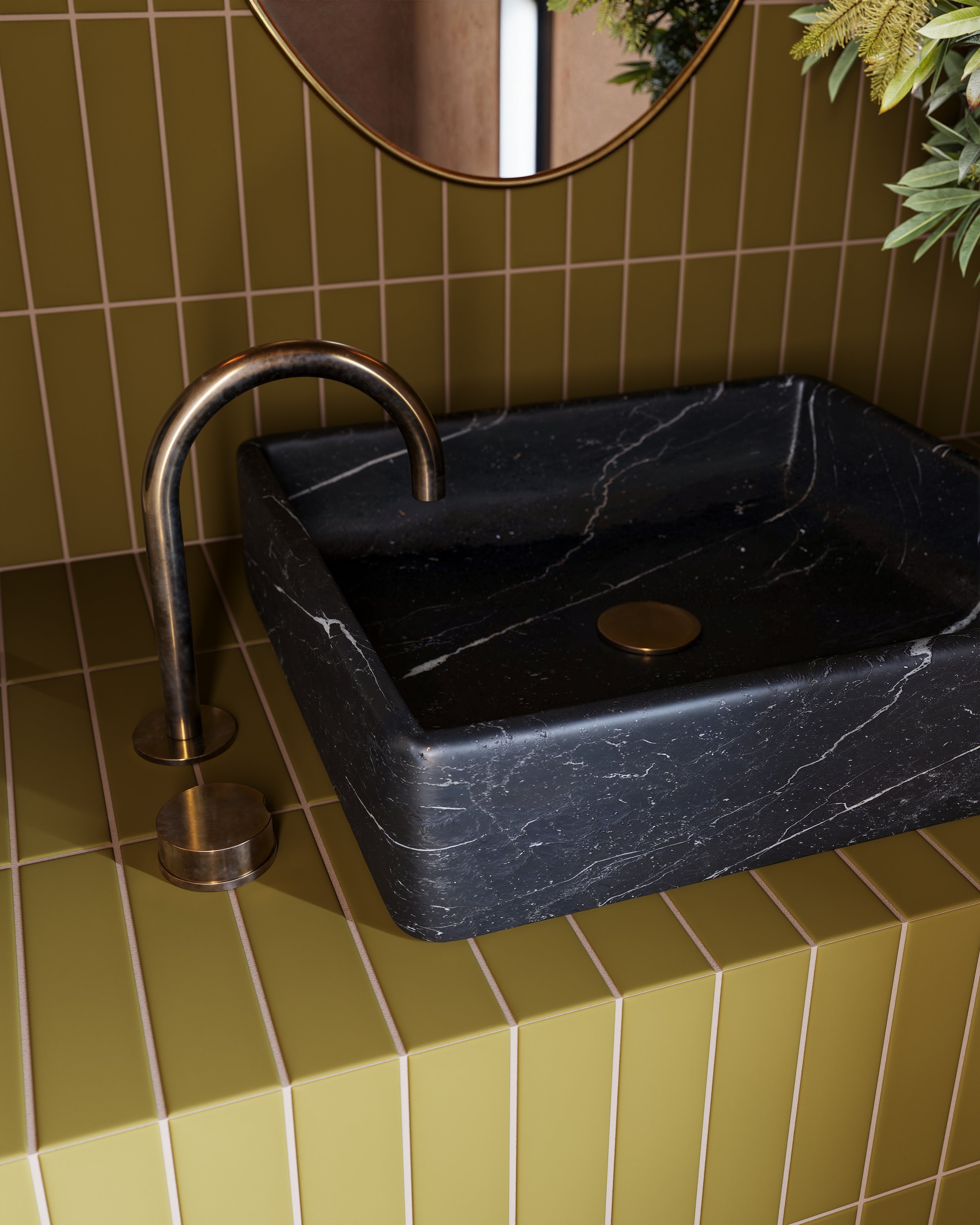 Foundry One Handle Deck Mount Gooseneck Lavatory Faucet with Barrel Knob Handle in Uncoated Polished Brass