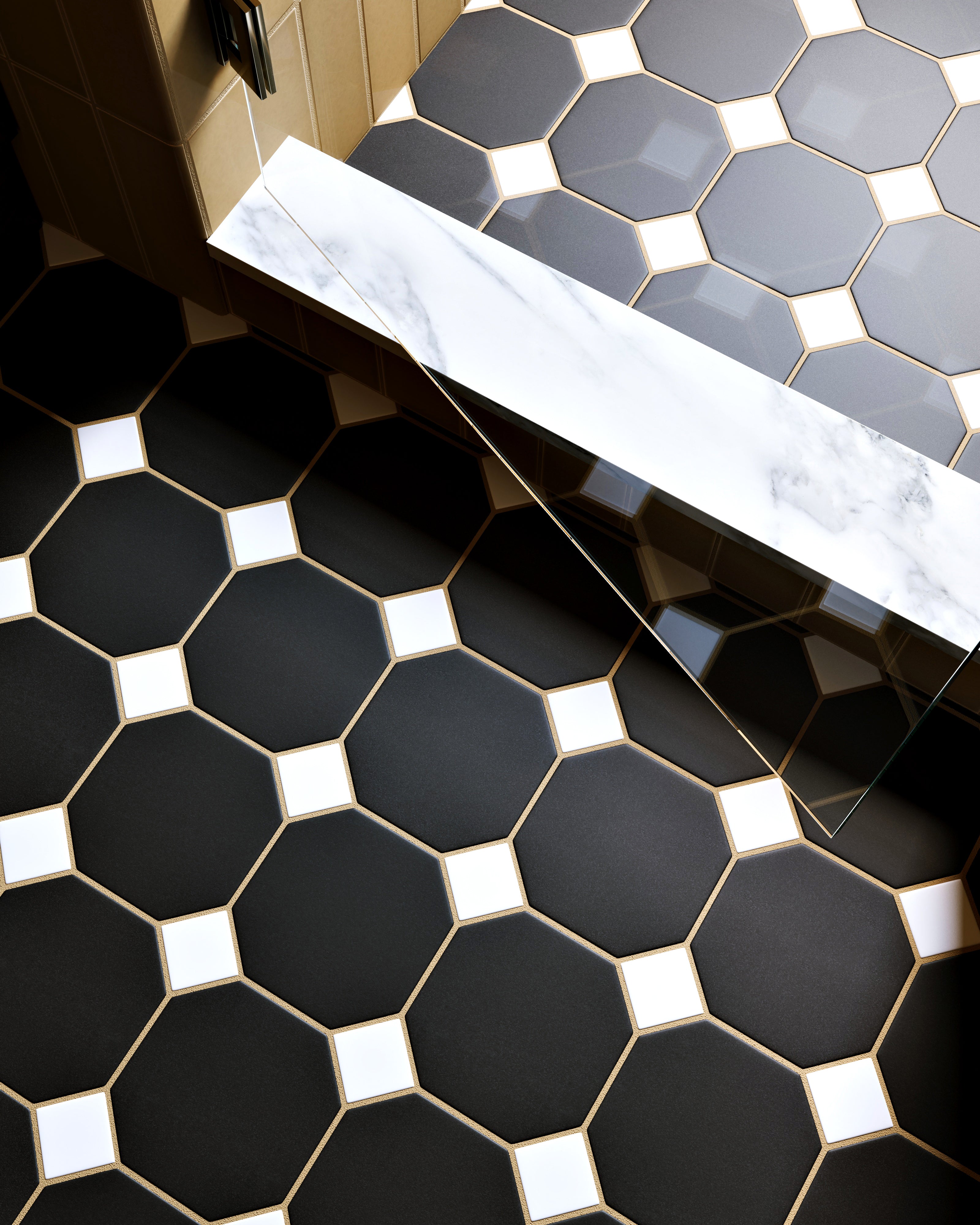 Gramercy Original Ceramic Tile in Raven Matte & Calcite Matte