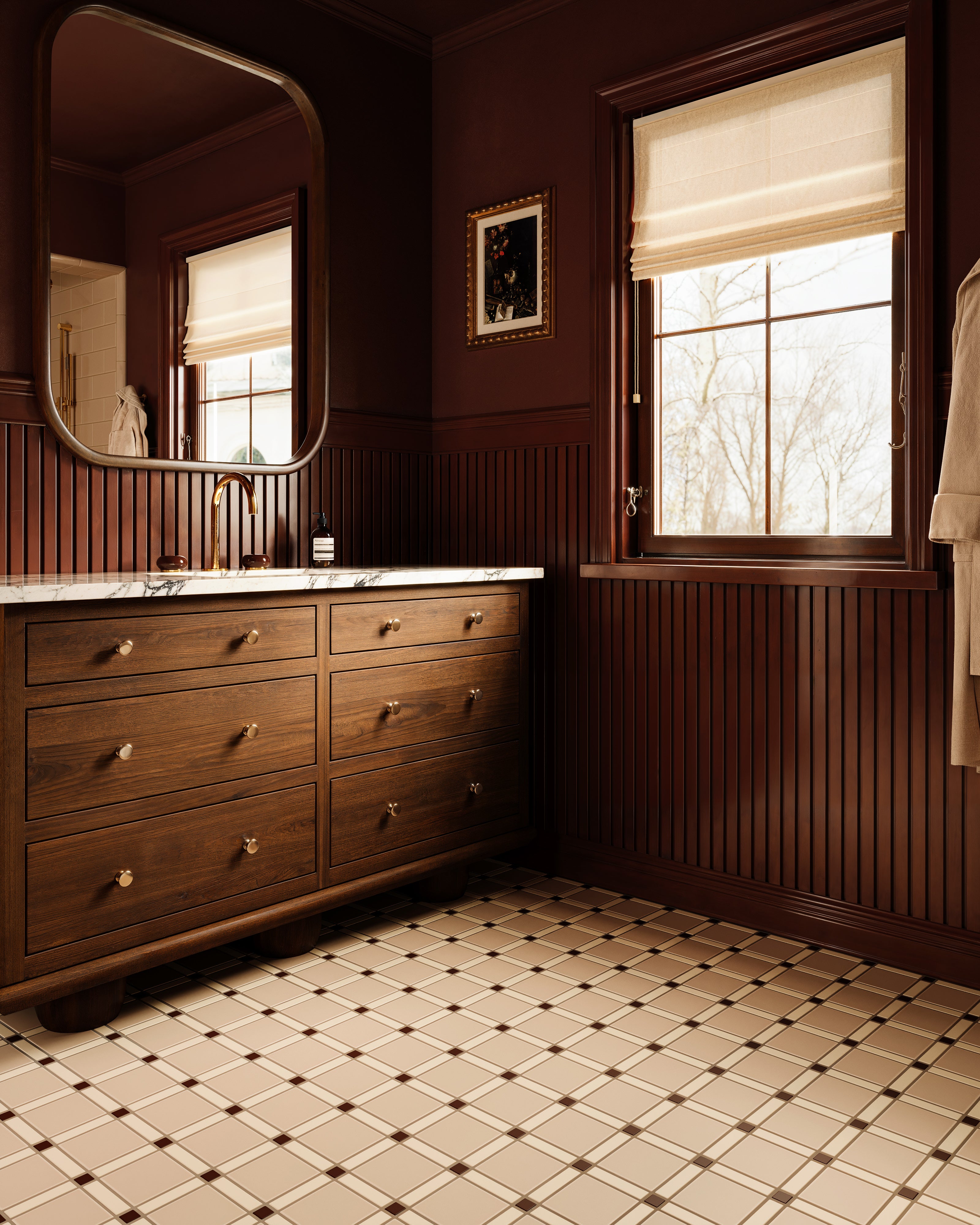Lattice Sheeted Original Ceramic Tile in Garnet Matte, Ivory Matte & Sweet Pea Matte