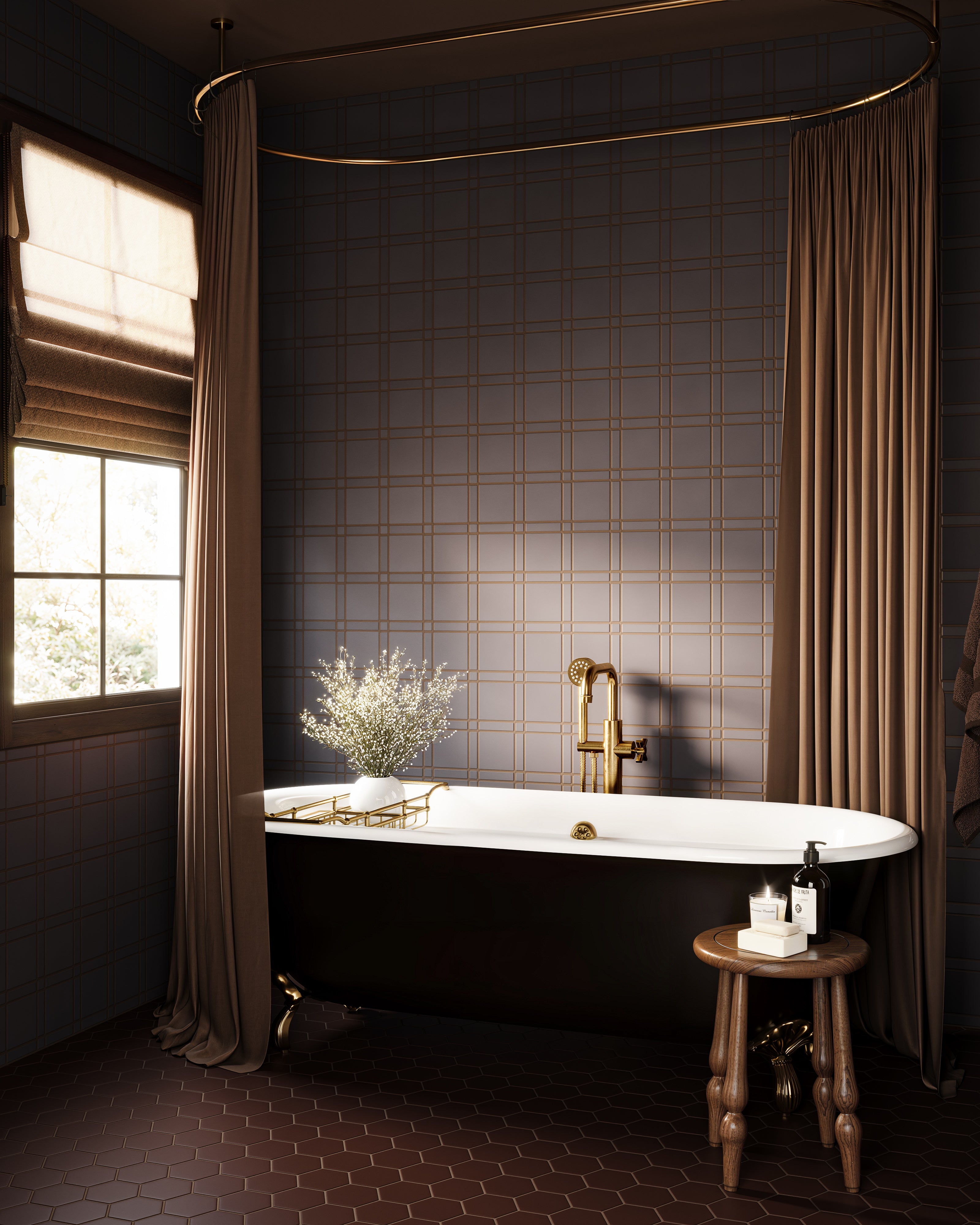 4" Hexagon Original Ceramic Tile in Garnet Matte