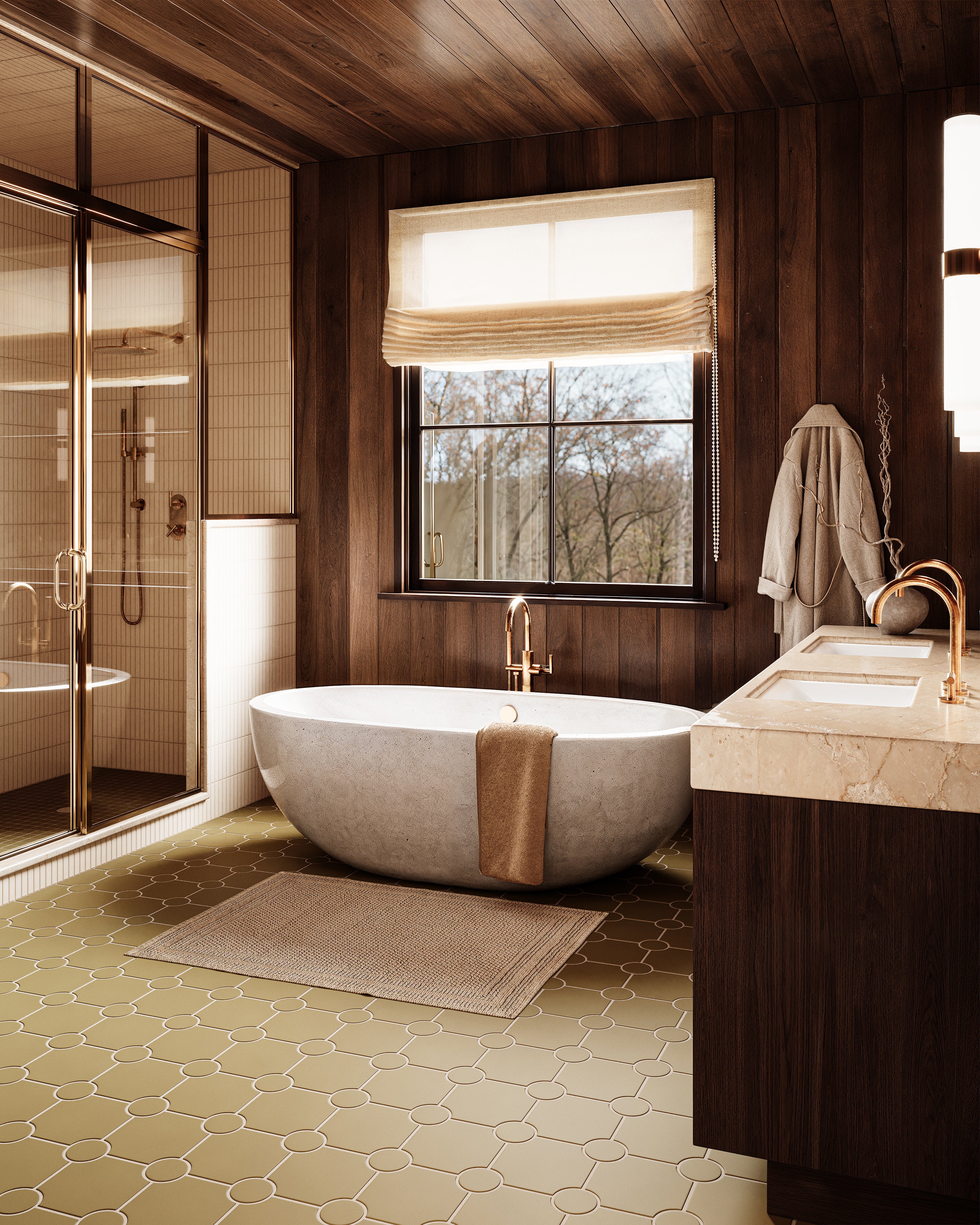 Contour One Handle Floor Mount Gooseneck Bath Trim with Hand Shower and Soft Lever Handle in Uncoated Polished Brass