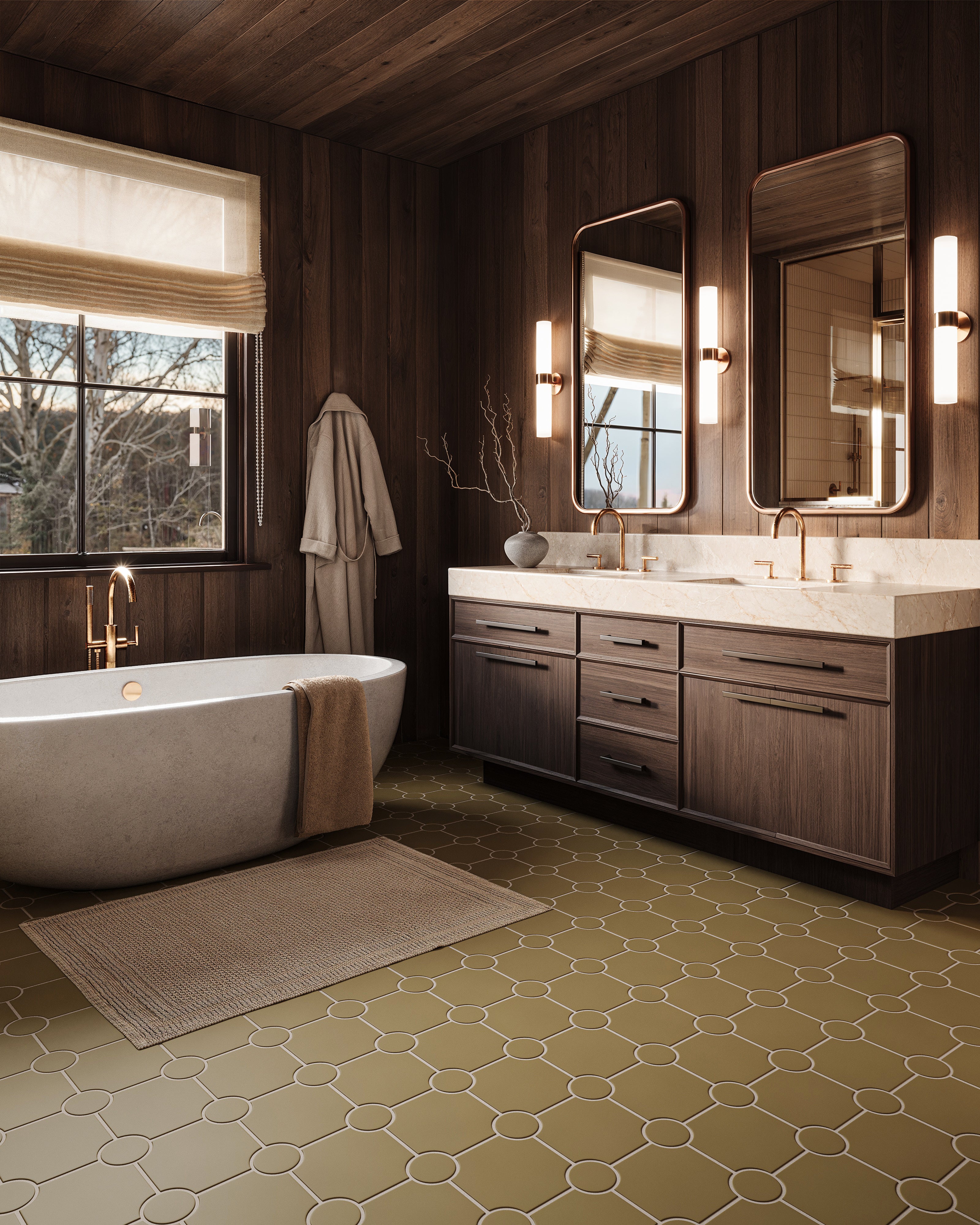 Contour One Handle Floor Mount Gooseneck Bath Trim with Hand Shower and Soft Lever Handle in Uncoated Polished Brass