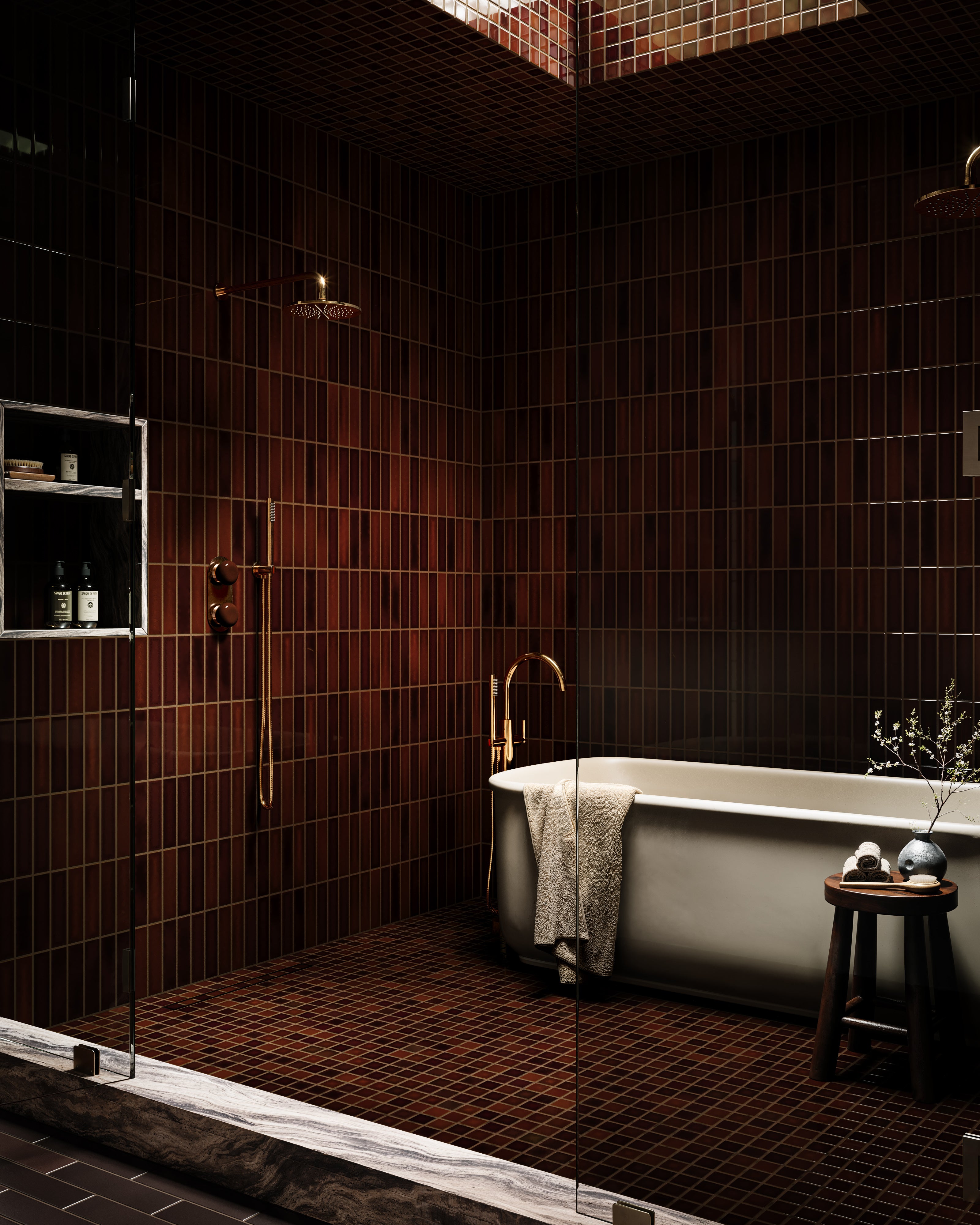 2x2 Straight Set Sheeted Original Ceramic Mosaic Tile in Tiger's Eye