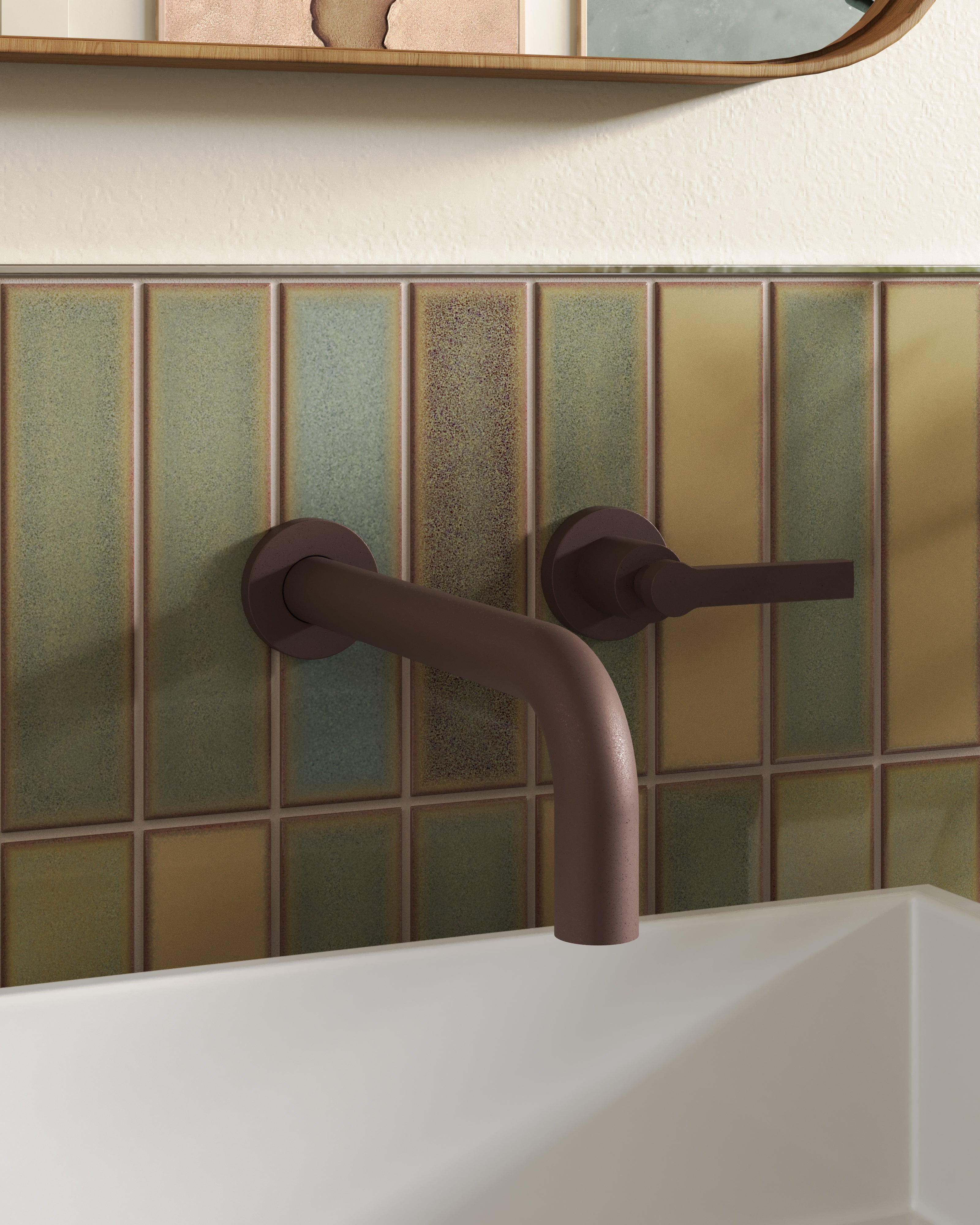 Flatiron One Handle Wall Mount 10" Lavatory Faucet with Linear Lever Handle in Architectural Copper