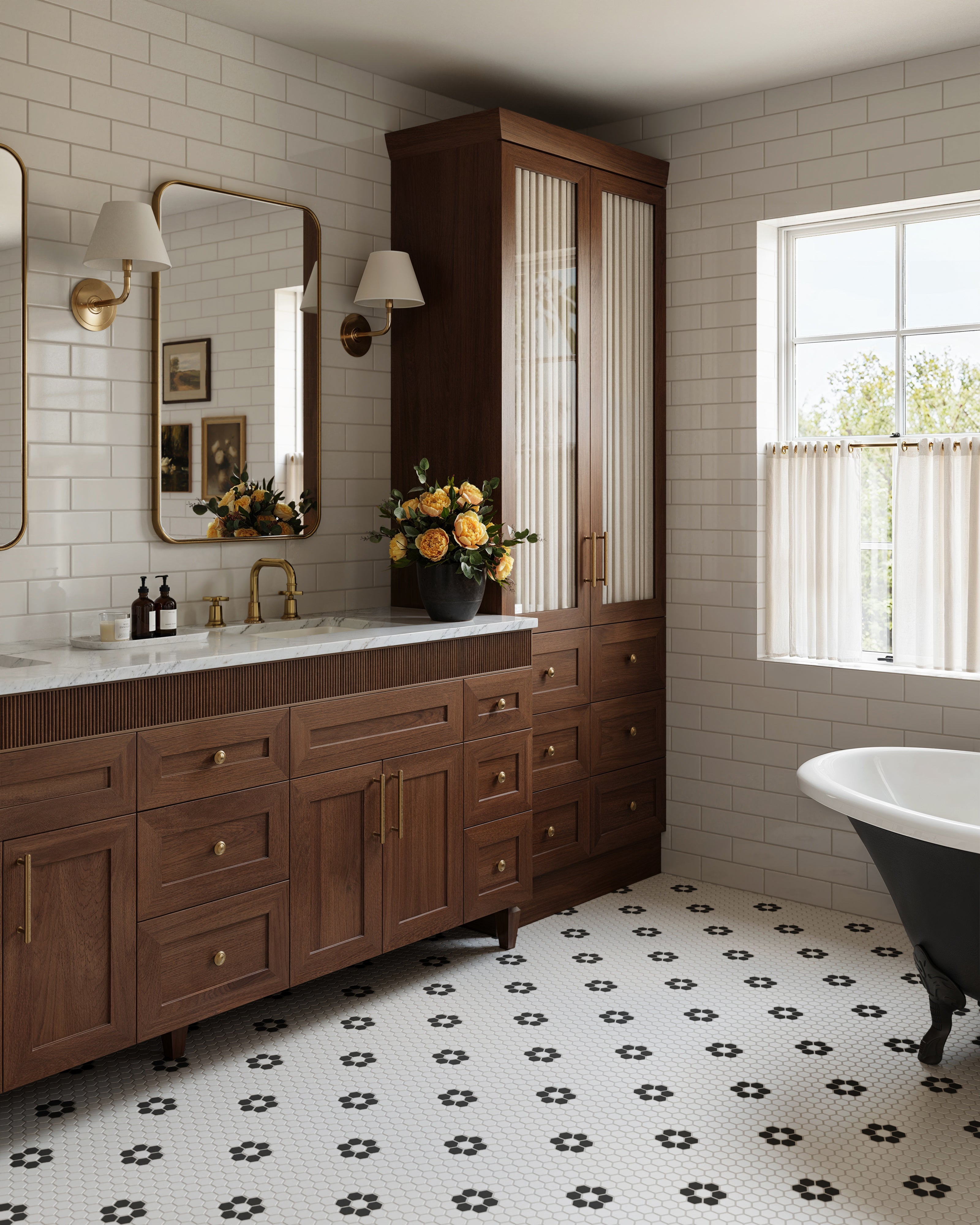 Emerson Two Handle Deck Mount Squaretop Lavatory Faucet with Classic Cross Handles in Polished Brass