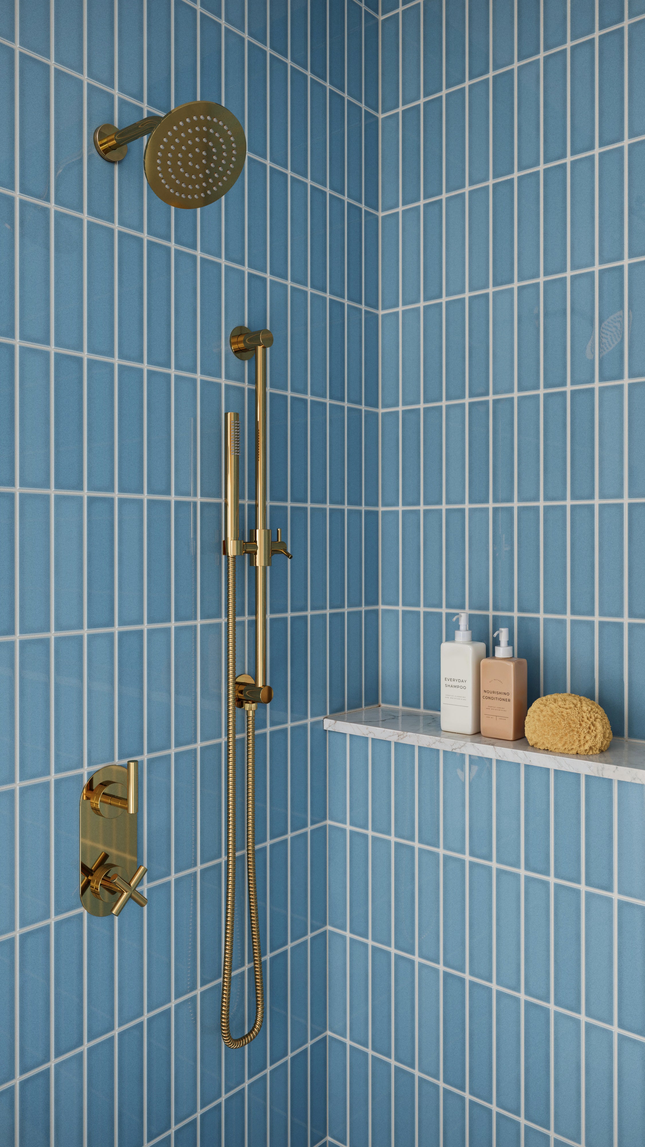 Contour Two Handle Wall Mount Shower Trim with Soft Cross/Soft Lever Handles in Polished Brass