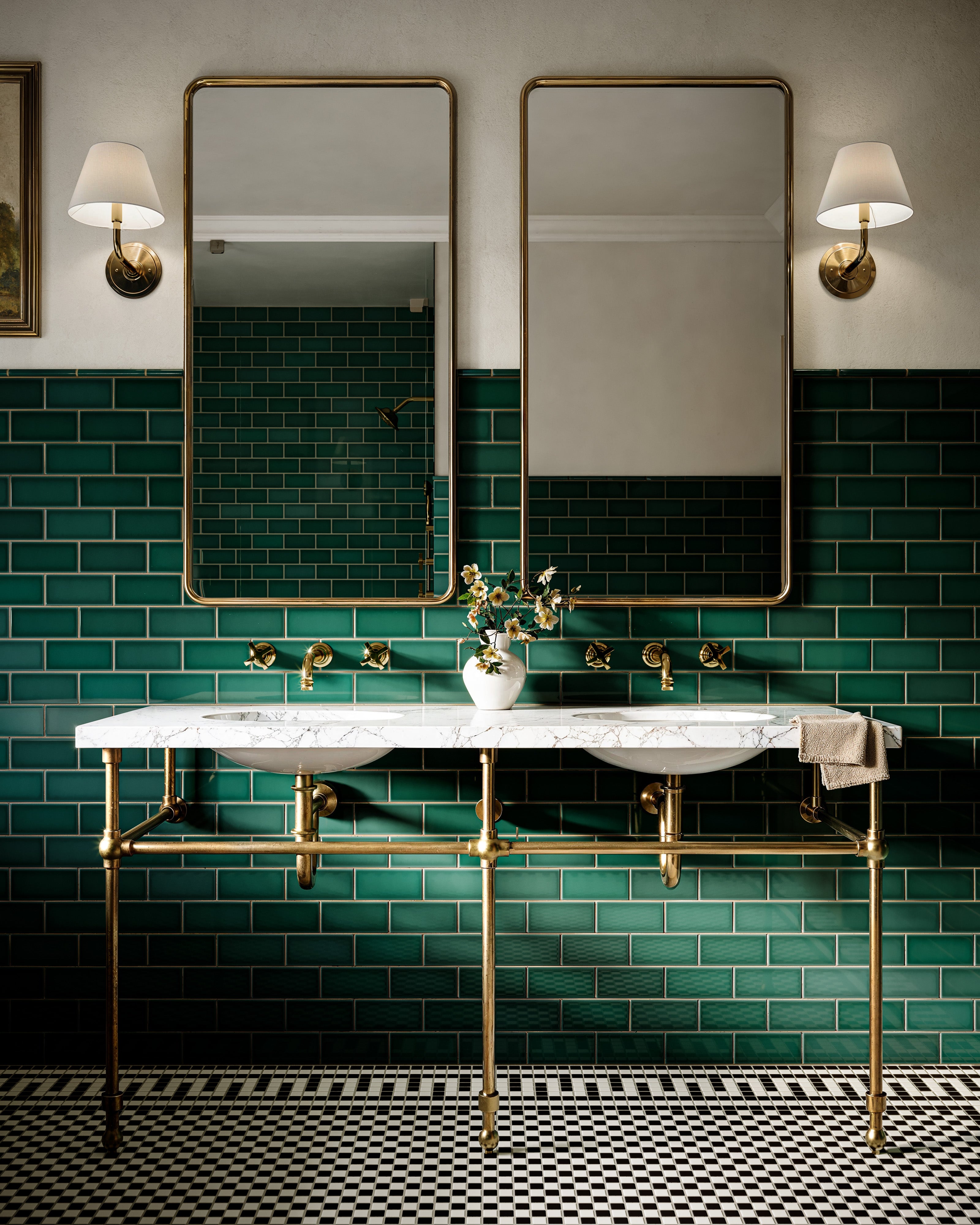 Emerson Two Handle Wall Mount 8.25" Lavatory Faucet with Defined Cross Handles in Polished Brass