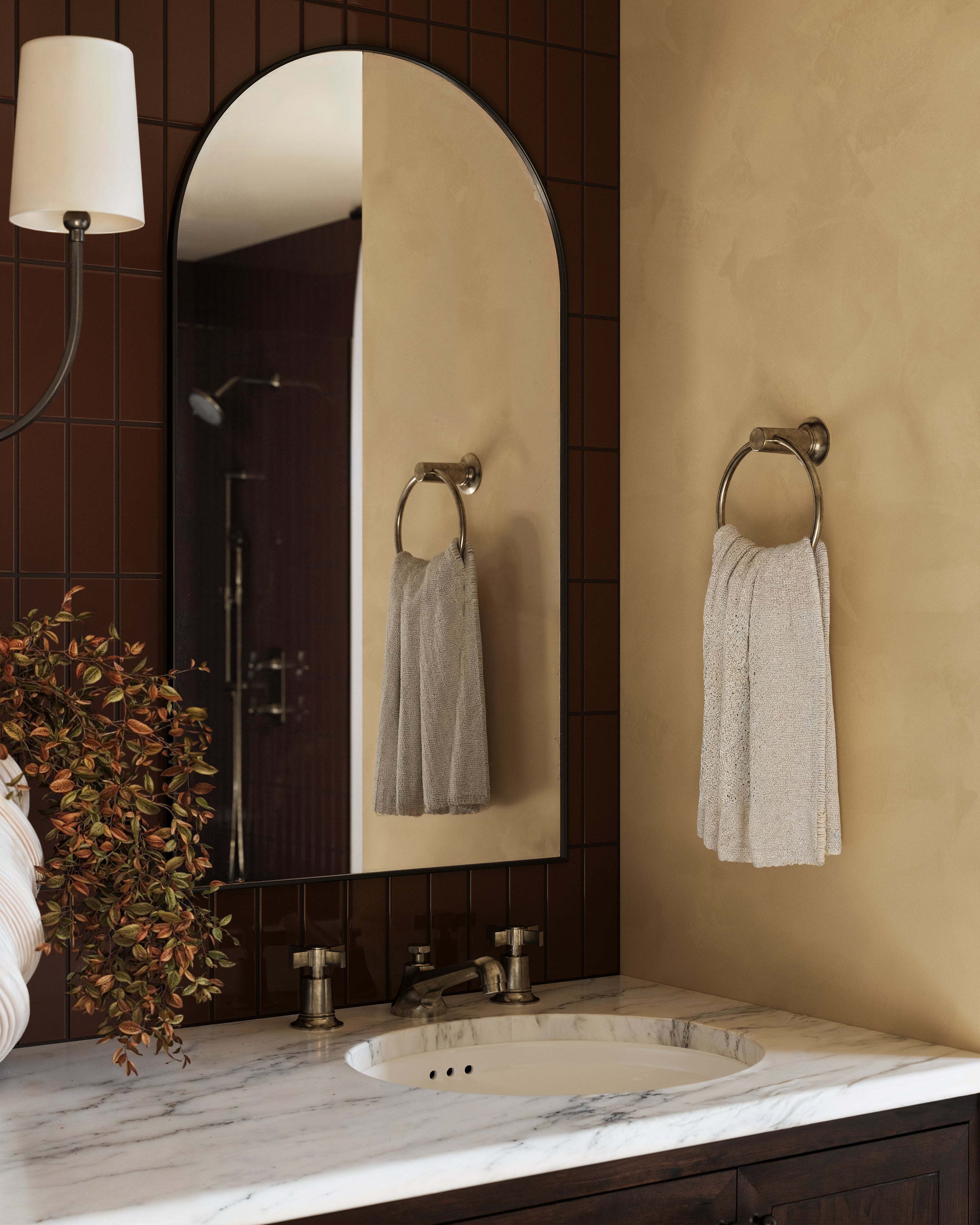 Emerson Two Handle Deck Mount Low Hexagon Lavatory Faucet with Defined Cross Handles in French Nickel
