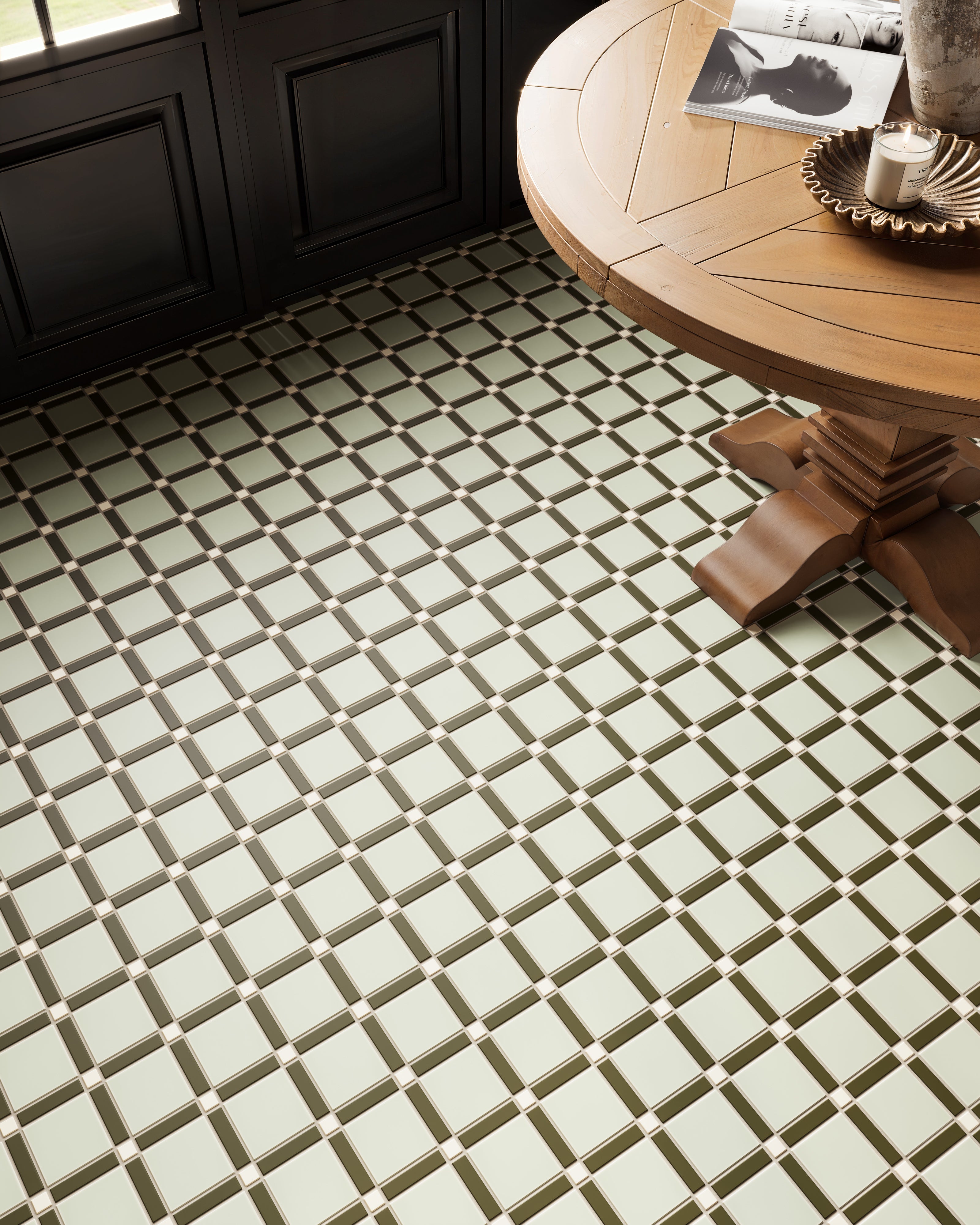 Lattice Sheeted Original Ceramic Tile in Feldspar Matte, Bonsai Matte & Overcast Matte