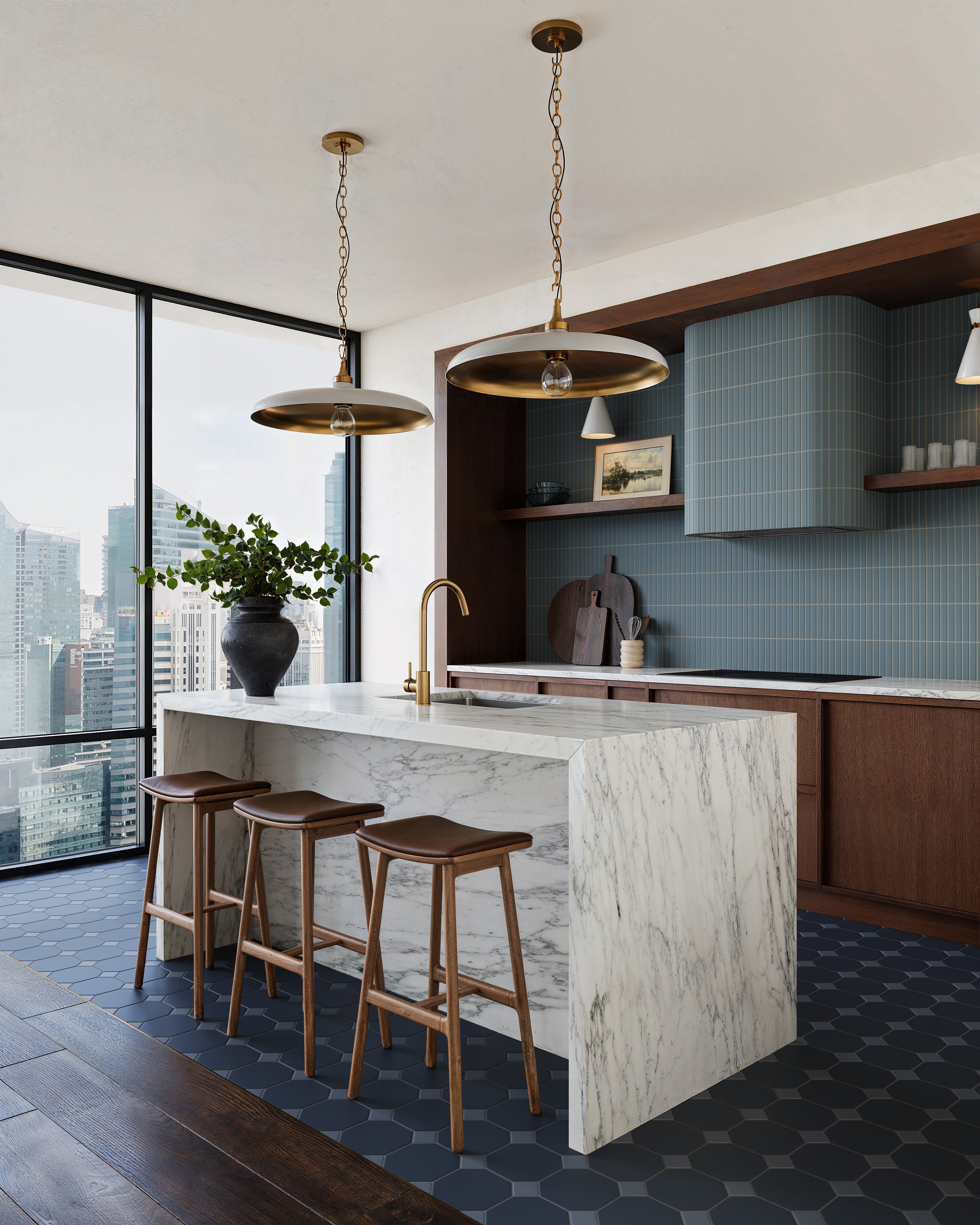Gramercy Original Ceramic Tile in Navy Blue Matte & Slate Blue Matte