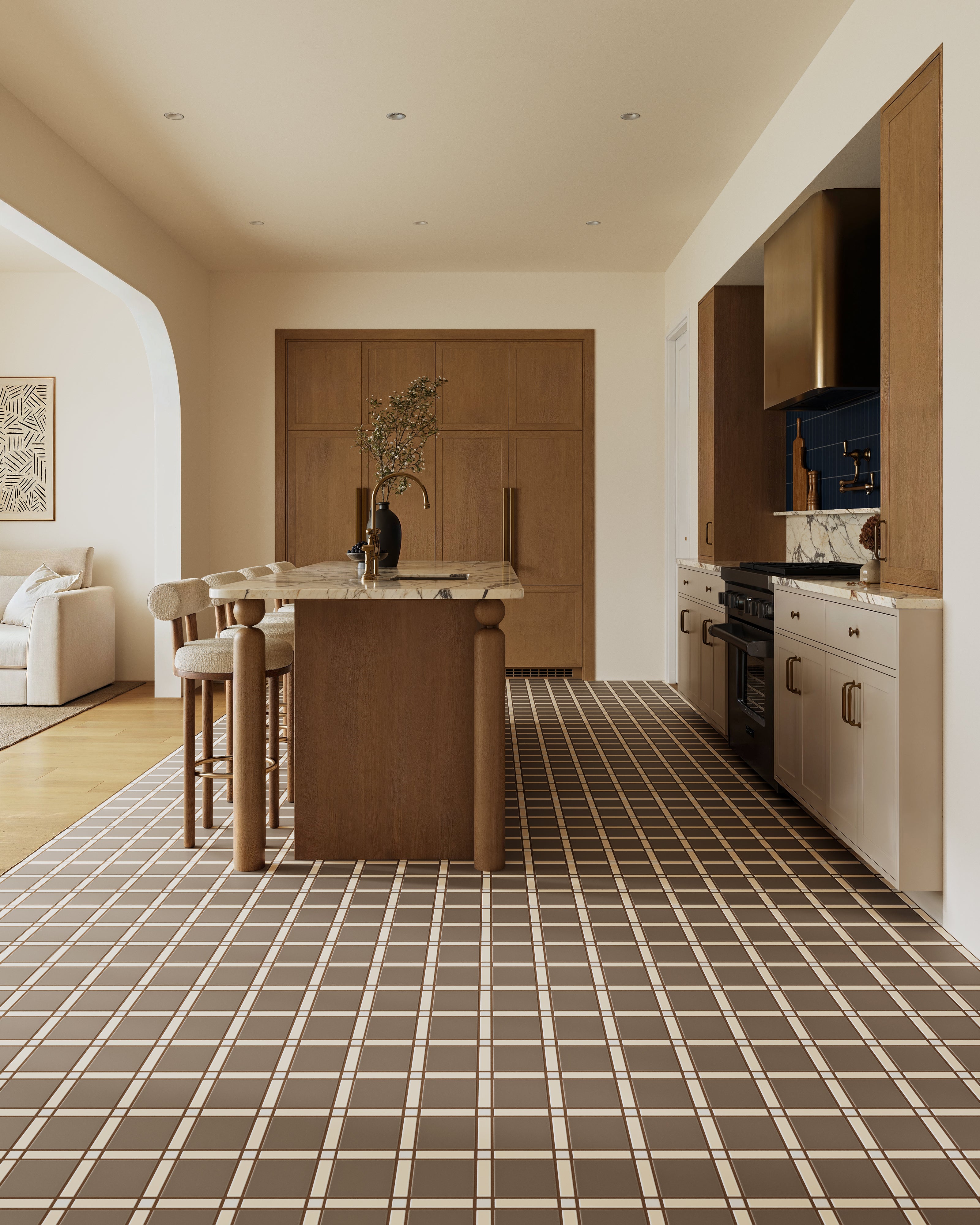 Lattice Sheeted Original Ceramic Tile in Calcite Matte, Sand Dune Matte & Cardamom Matte