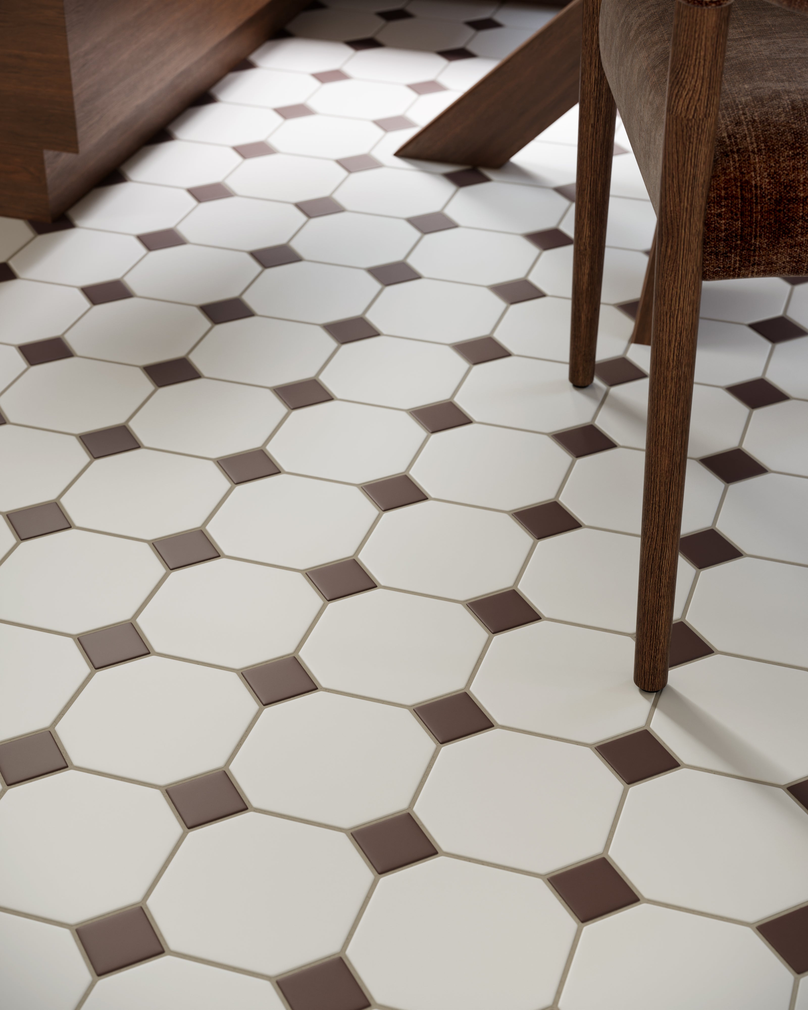 Gramercy Original Ceramic Tile in Calcite Matte & Garnet Matte