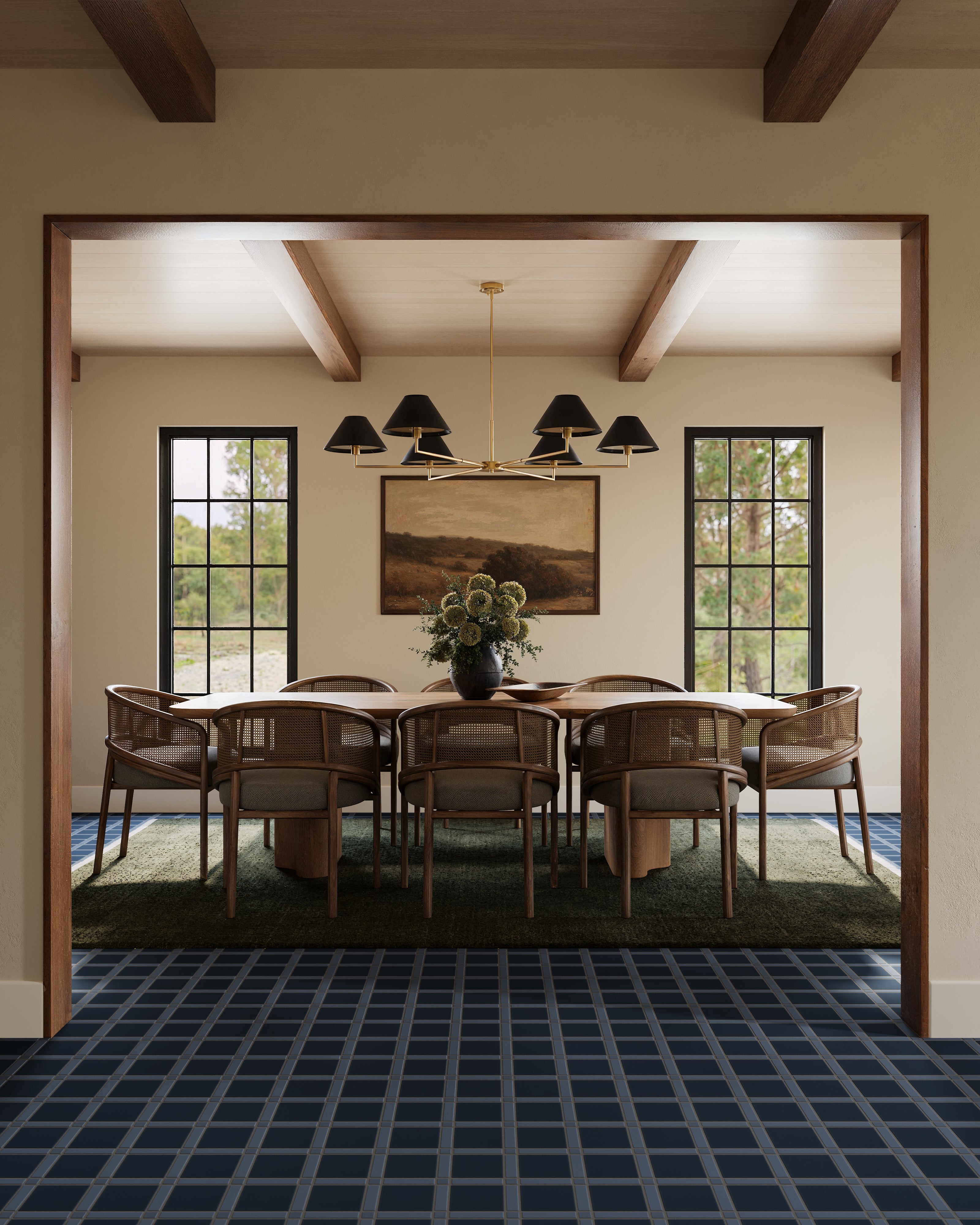 Lattice Sheeted Original Ceramic Tile in Slate Blue Matte & Navy Blue Matte