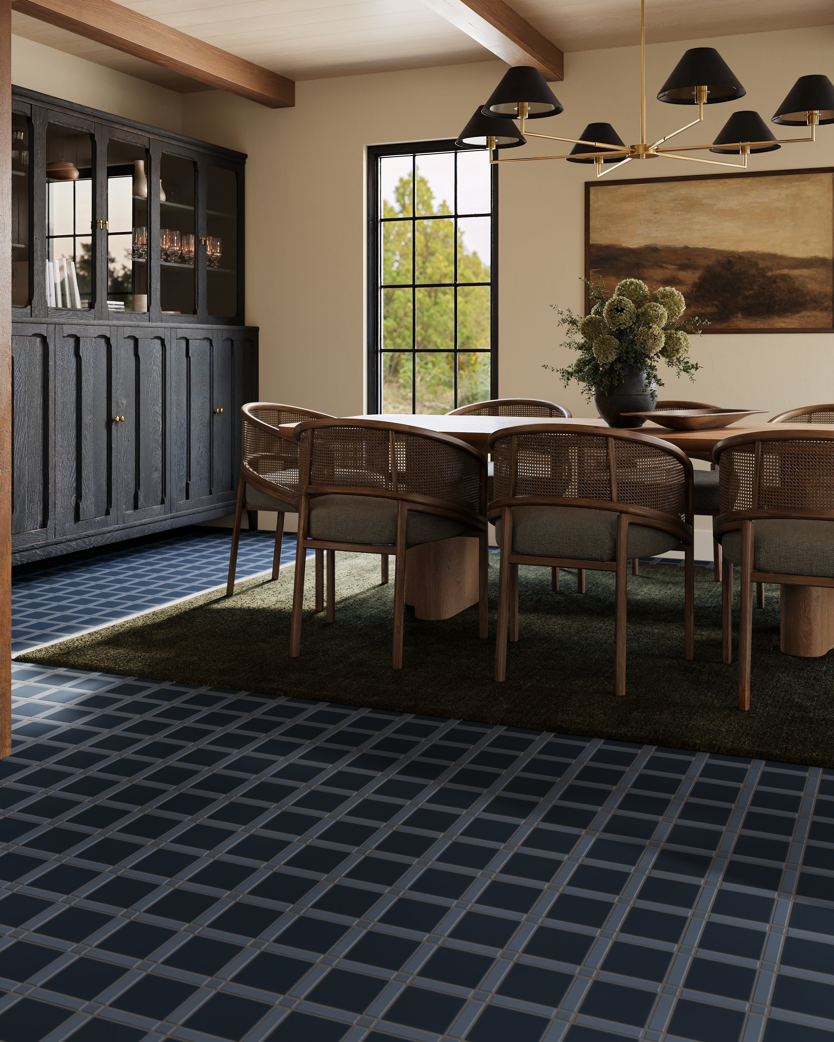 Lattice Sheeted Original Ceramic Tile in Slate Blue Matte & Navy Blue Matte