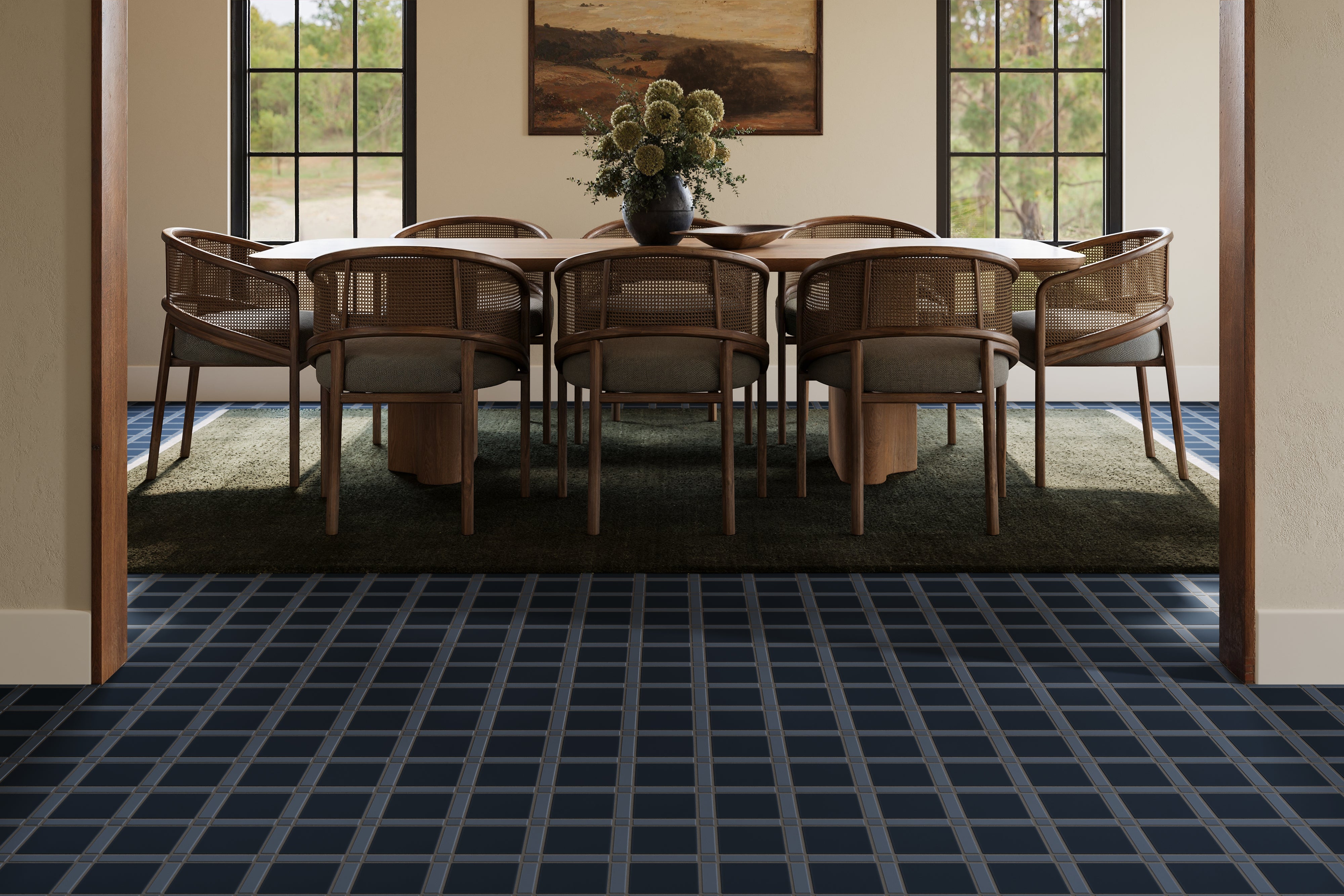 Lattice Sheeted Original Ceramic Tile in Slate Blue Matte & Navy Blue Matte