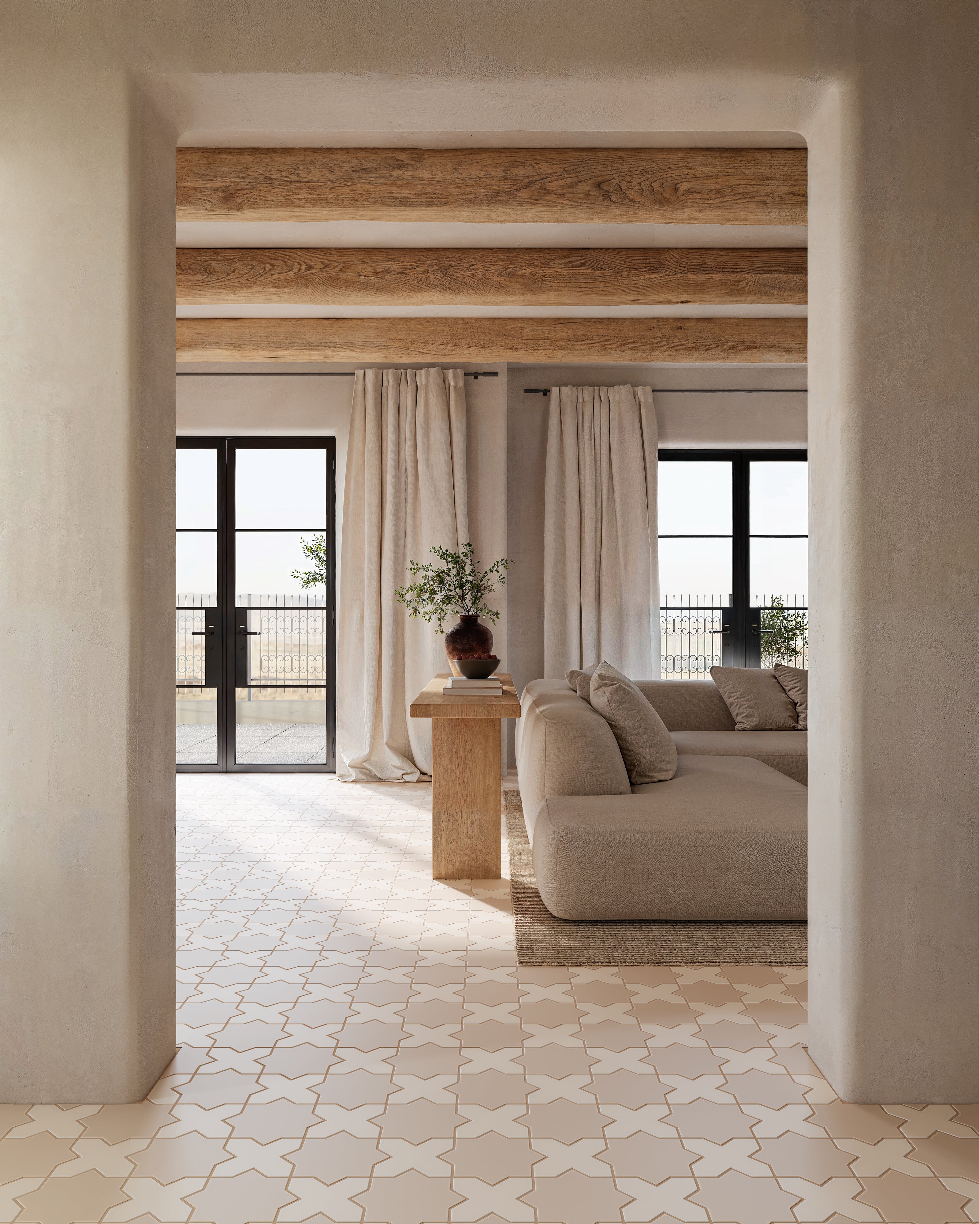Star & Cross Original Ceramic Tile in Sweet Pea Matte & Sand Dune Matte