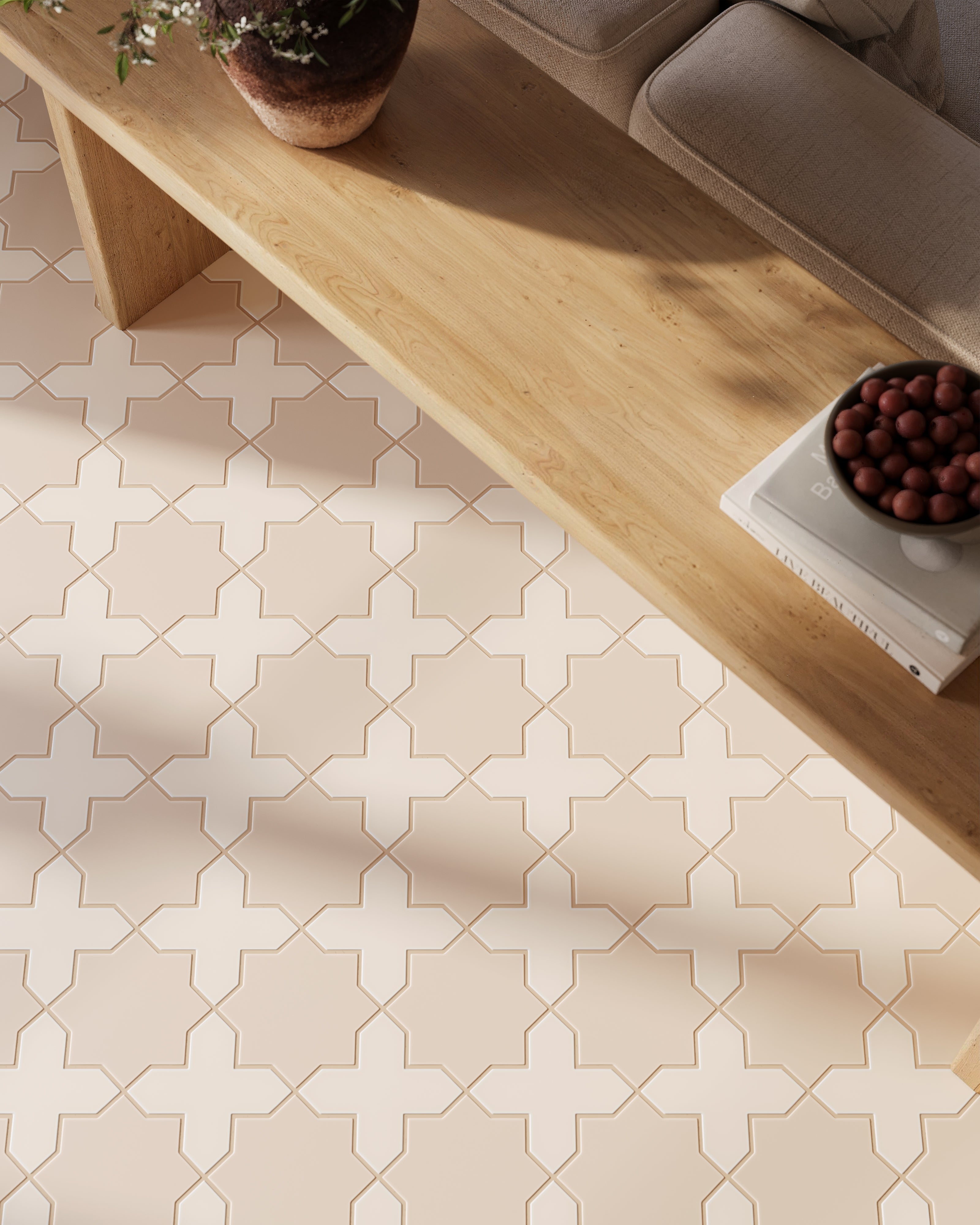 Star & Cross Original Ceramic Tile in Sweet Pea Matte & Sand Dune Matte