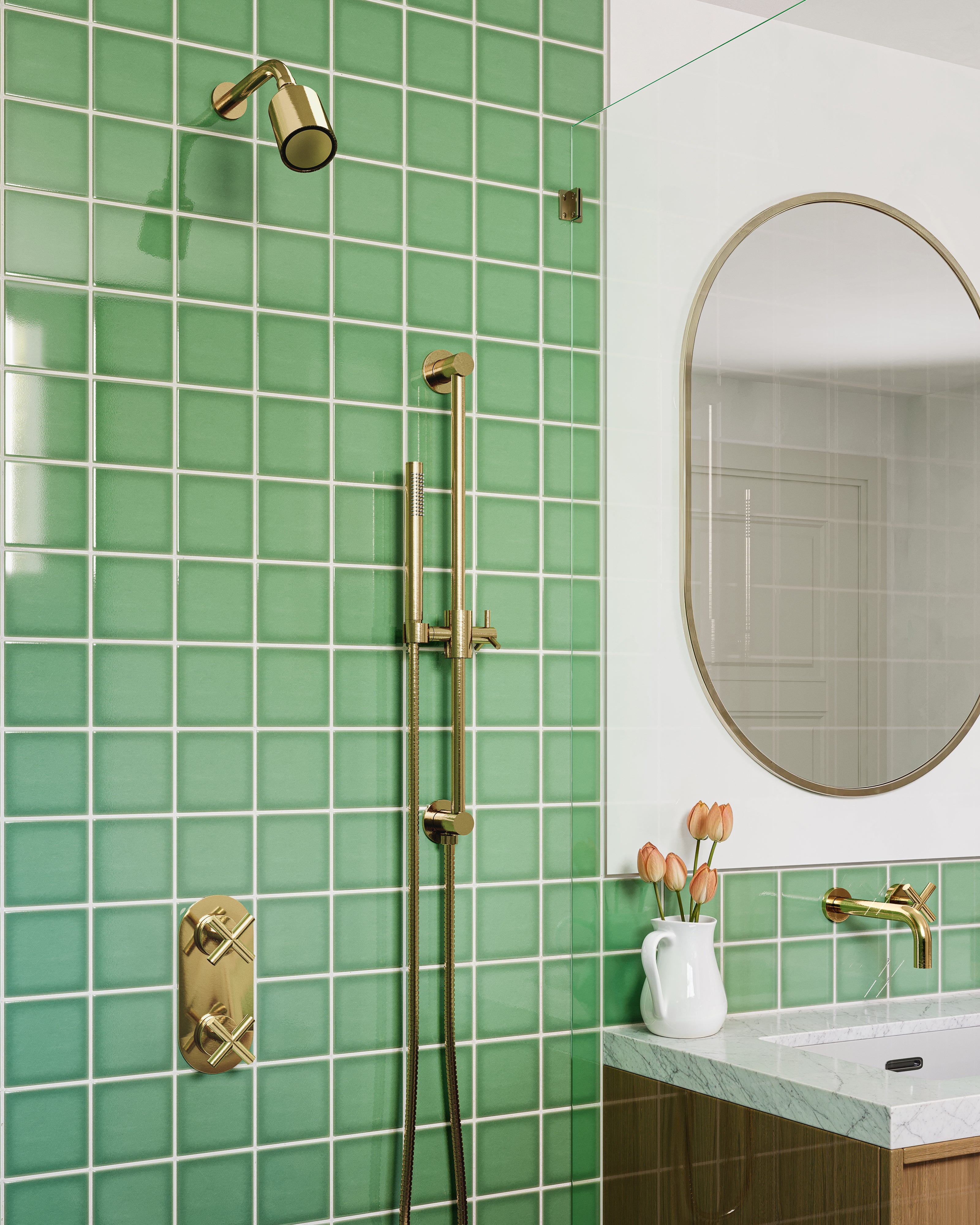 Contour One Handle Wall Mount 7.5" Lavatory Faucet with Soft Cross Handle in Satin Brass