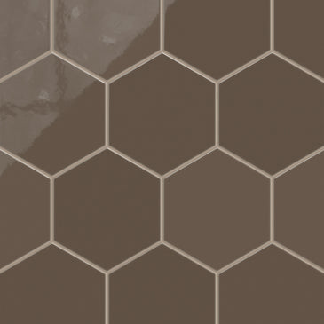 8" Hexagon Natural Press Ceramic Tile in Otter Gloss