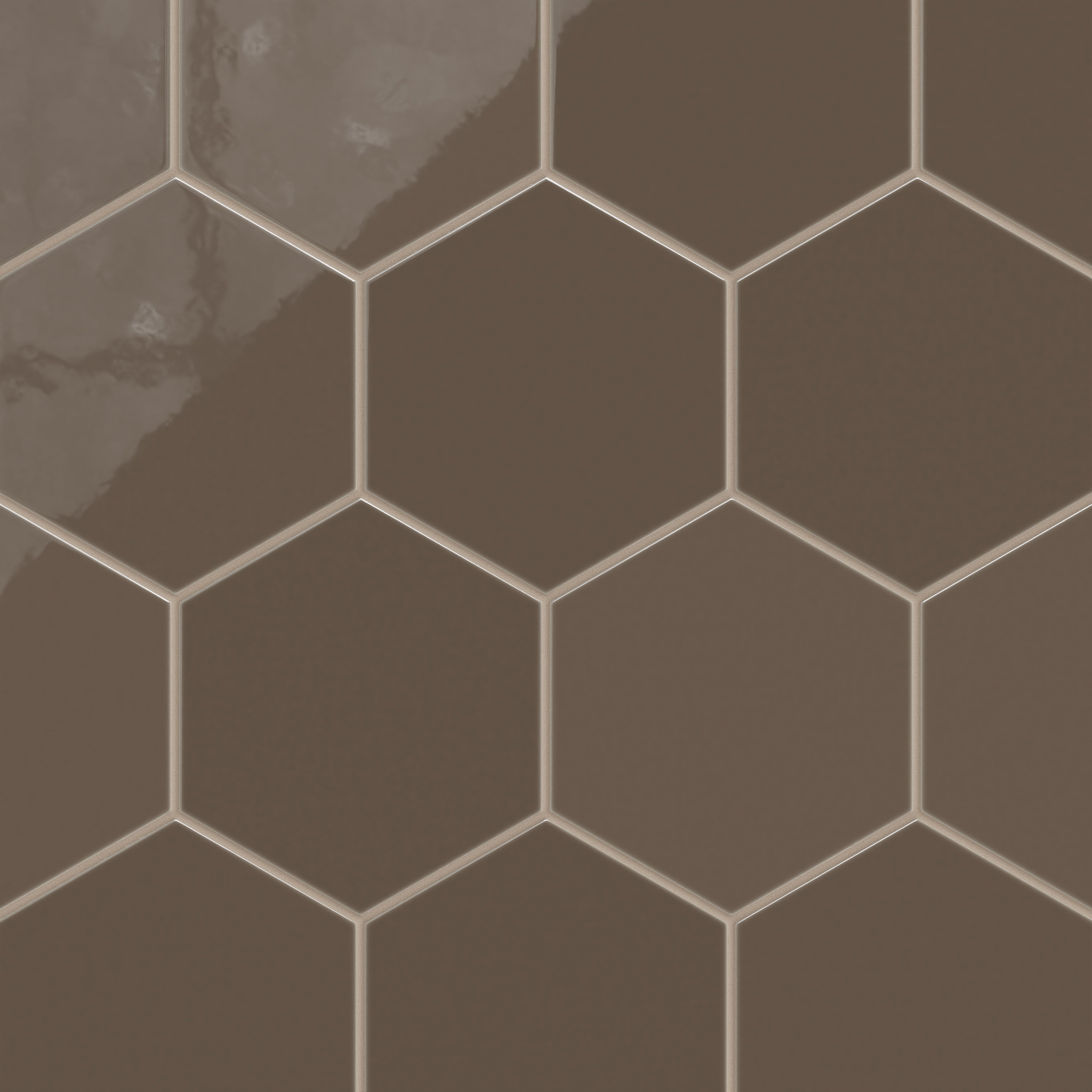 8" Hexagon Natural Press Ceramic Tile in Otter Gloss