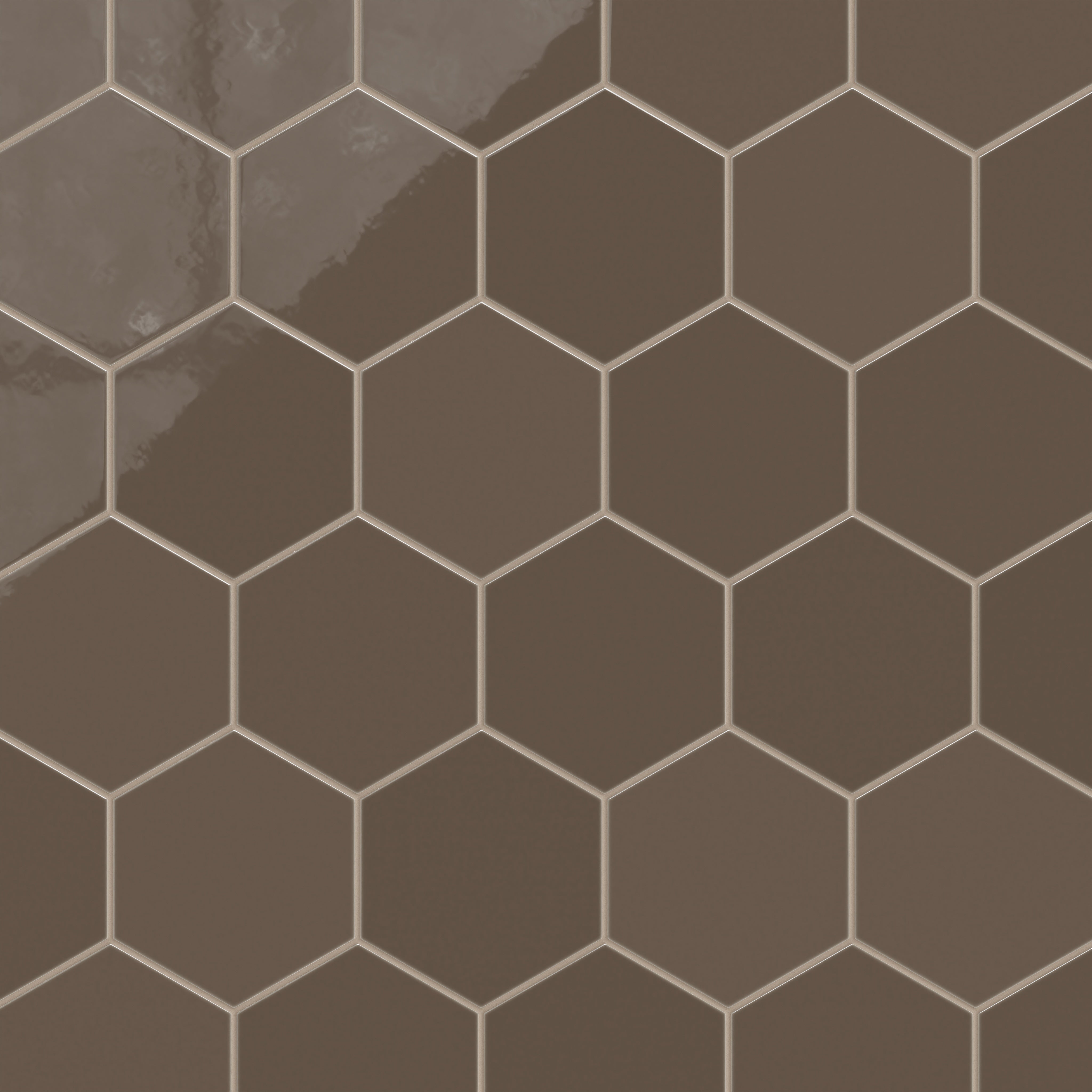 8" Hexagon Natural Press Ceramic Tile in Otter Gloss