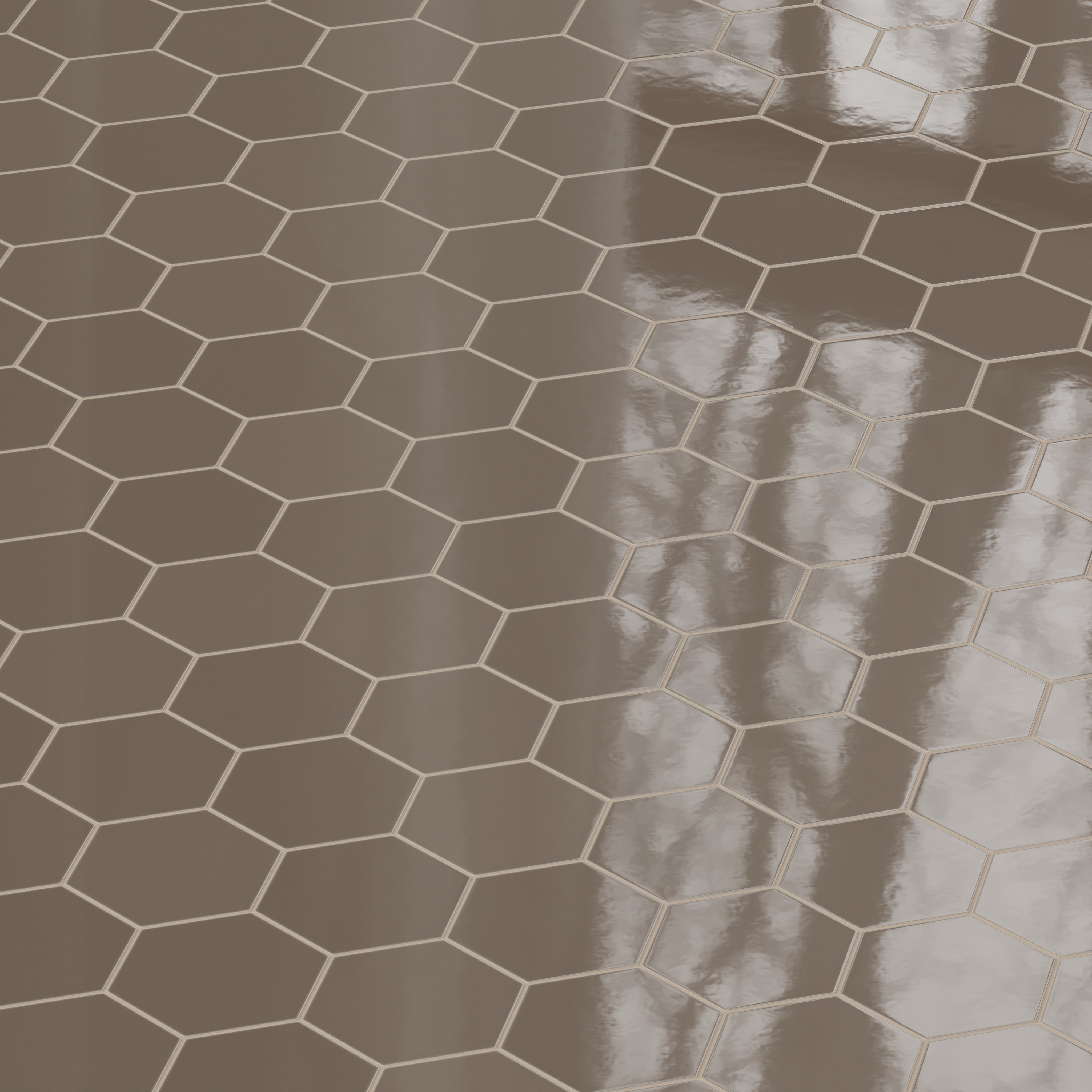 8" Hexagon Natural Press Ceramic Tile in Otter Gloss