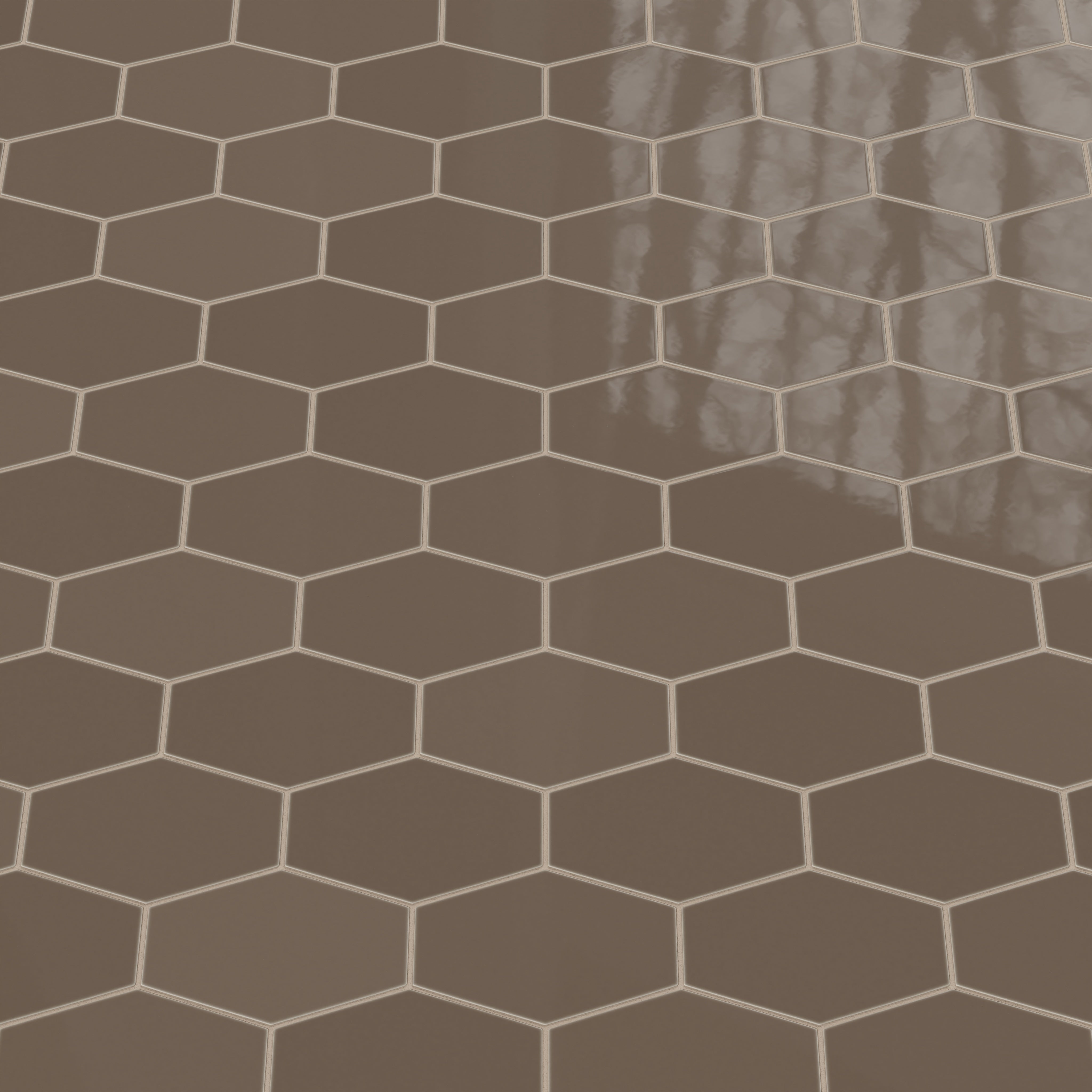 Elongated Hexagon Natural Press Ceramic Tile in Otter Gloss