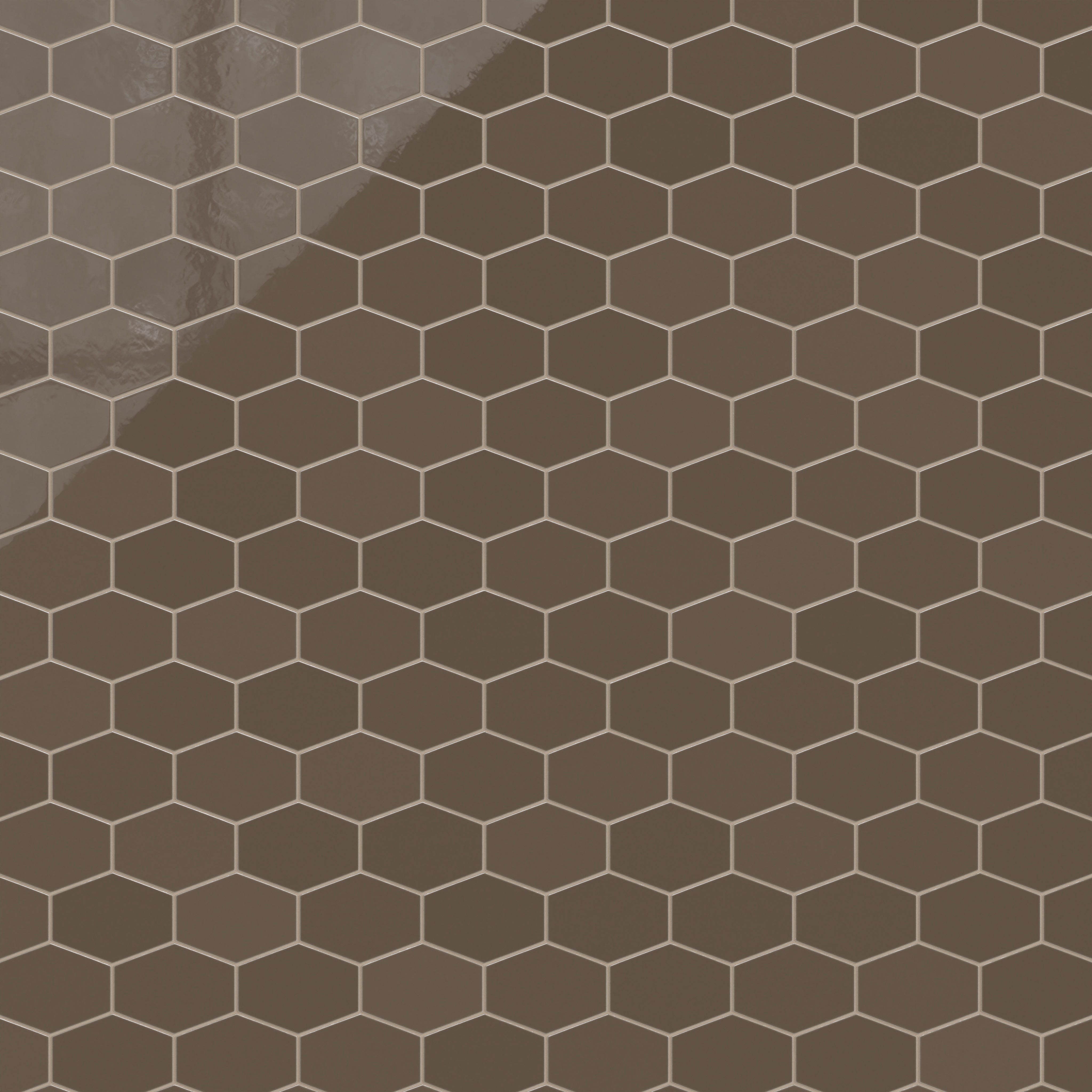 Elongated Hexagon Natural Press Ceramic Tile in Otter Gloss
