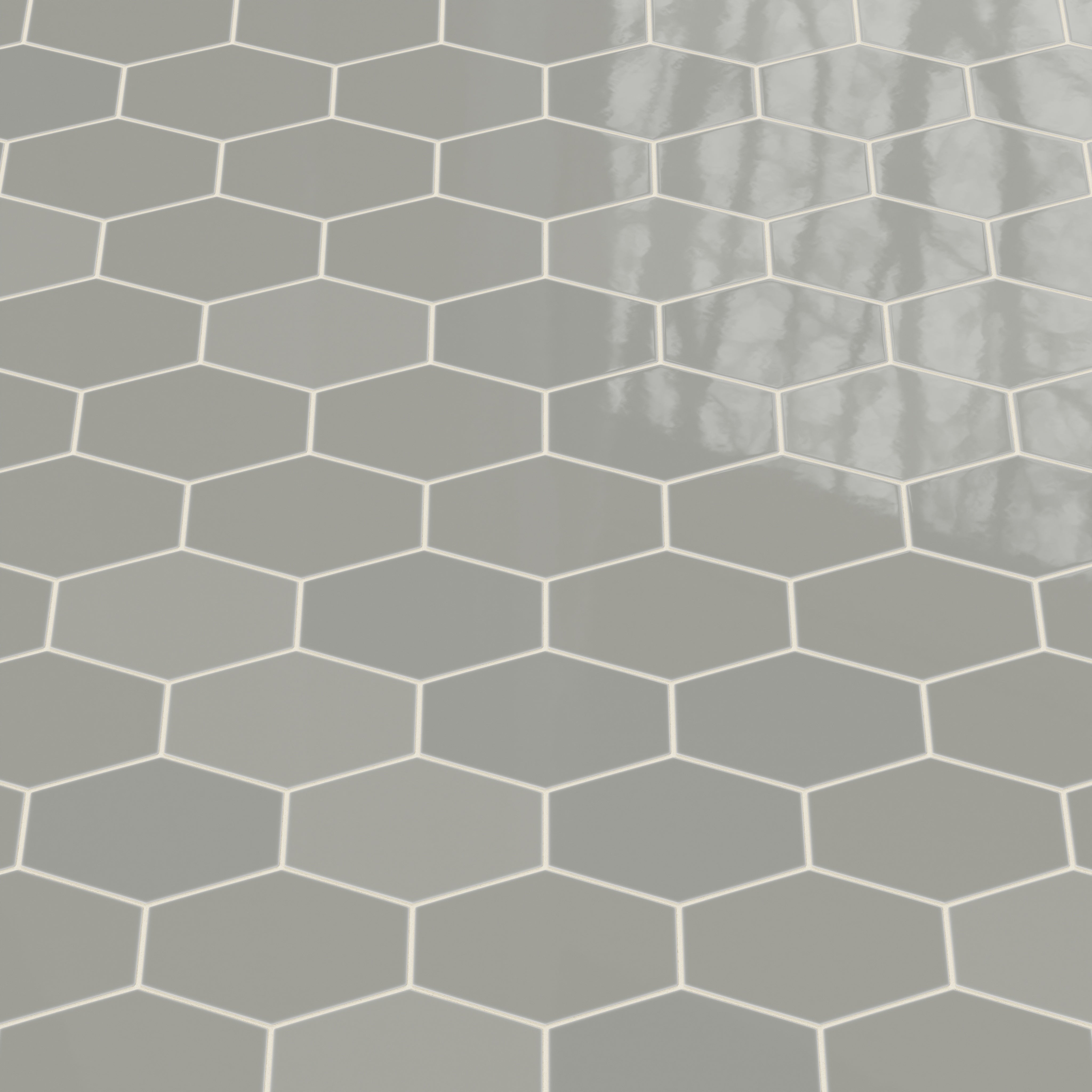 Elongated Hexagon Natural Press Ceramic Tile in Puget Sound Gloss