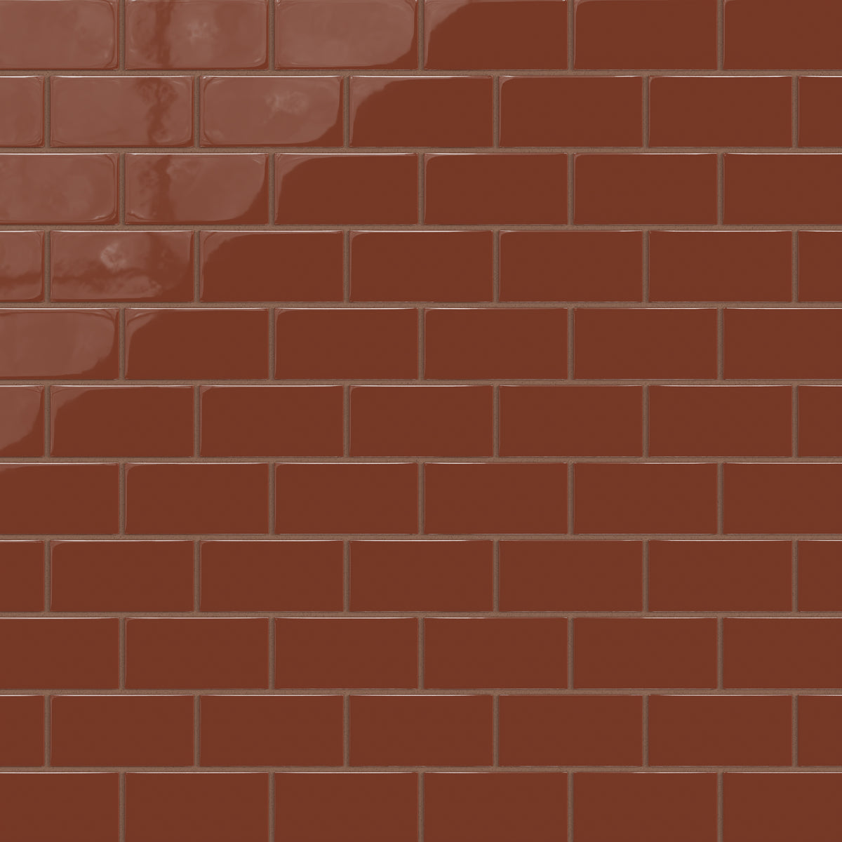 2x4 Half Offset Sheeted Natural Press Ceramic Mosaic Tile in Red Iron Oxide Gloss
