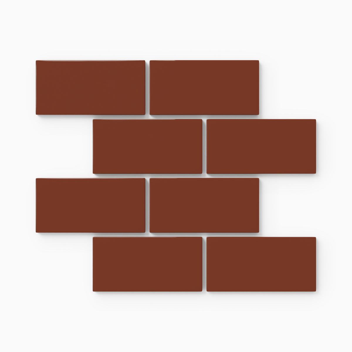 2x4 Half Offset Sheeted Natural Press Ceramic Mosaic Tile in Red Iron Oxide Gloss