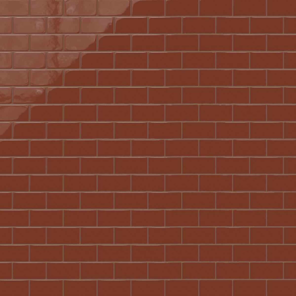 2x4 Half Offset Sheeted Natural Press Ceramic Mosaic Tile in Red Iron Oxide Gloss