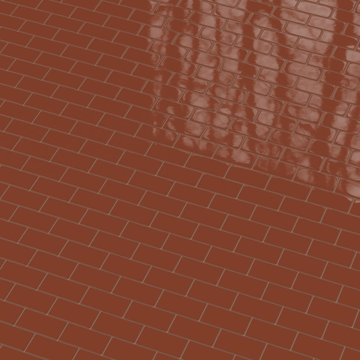2x4 Half Offset Sheeted Natural Press Ceramic Mosaic Tile in Red Iron Oxide Gloss