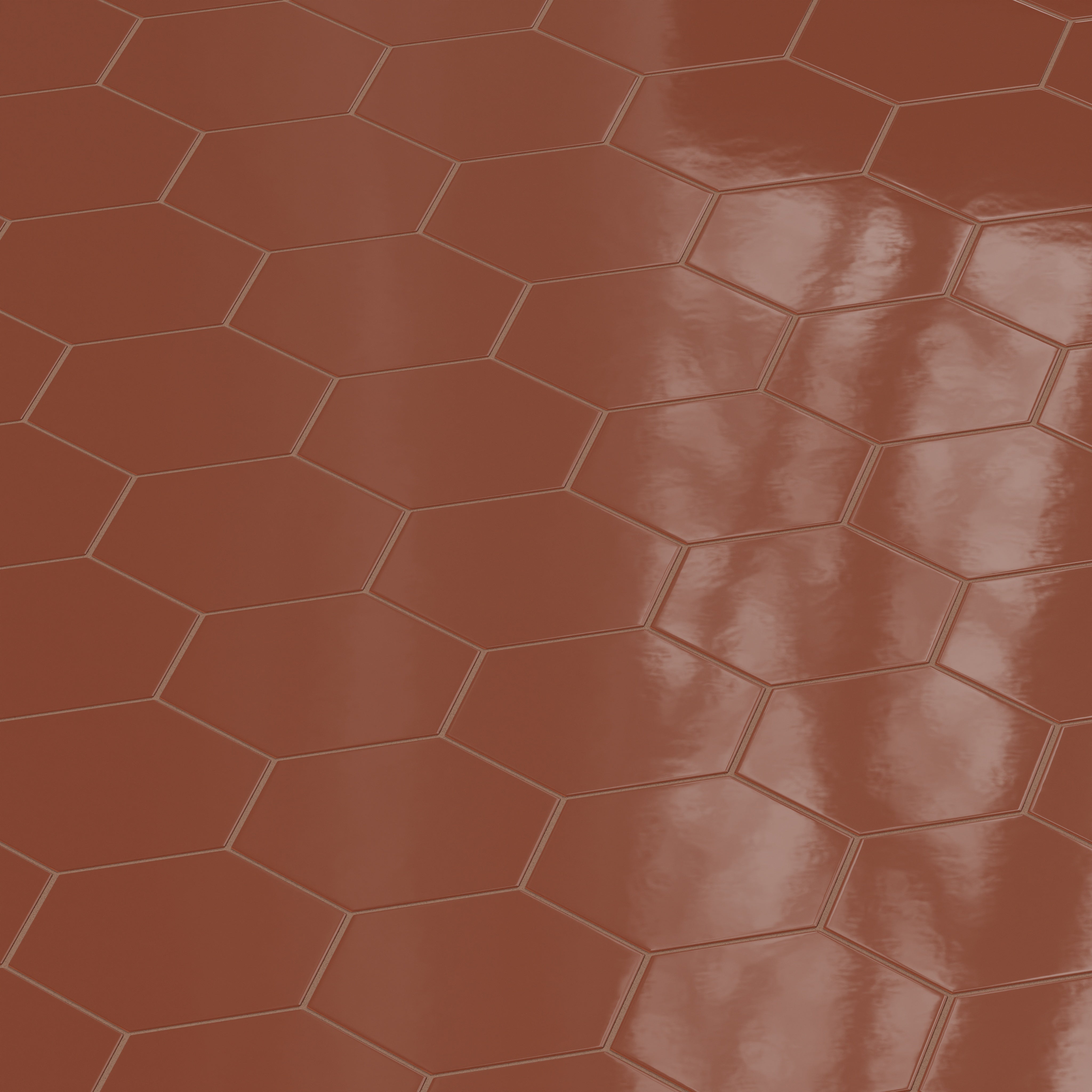 8" Hexagon Natural Press Ceramic Tile in Red Iron Oxide Gloss
