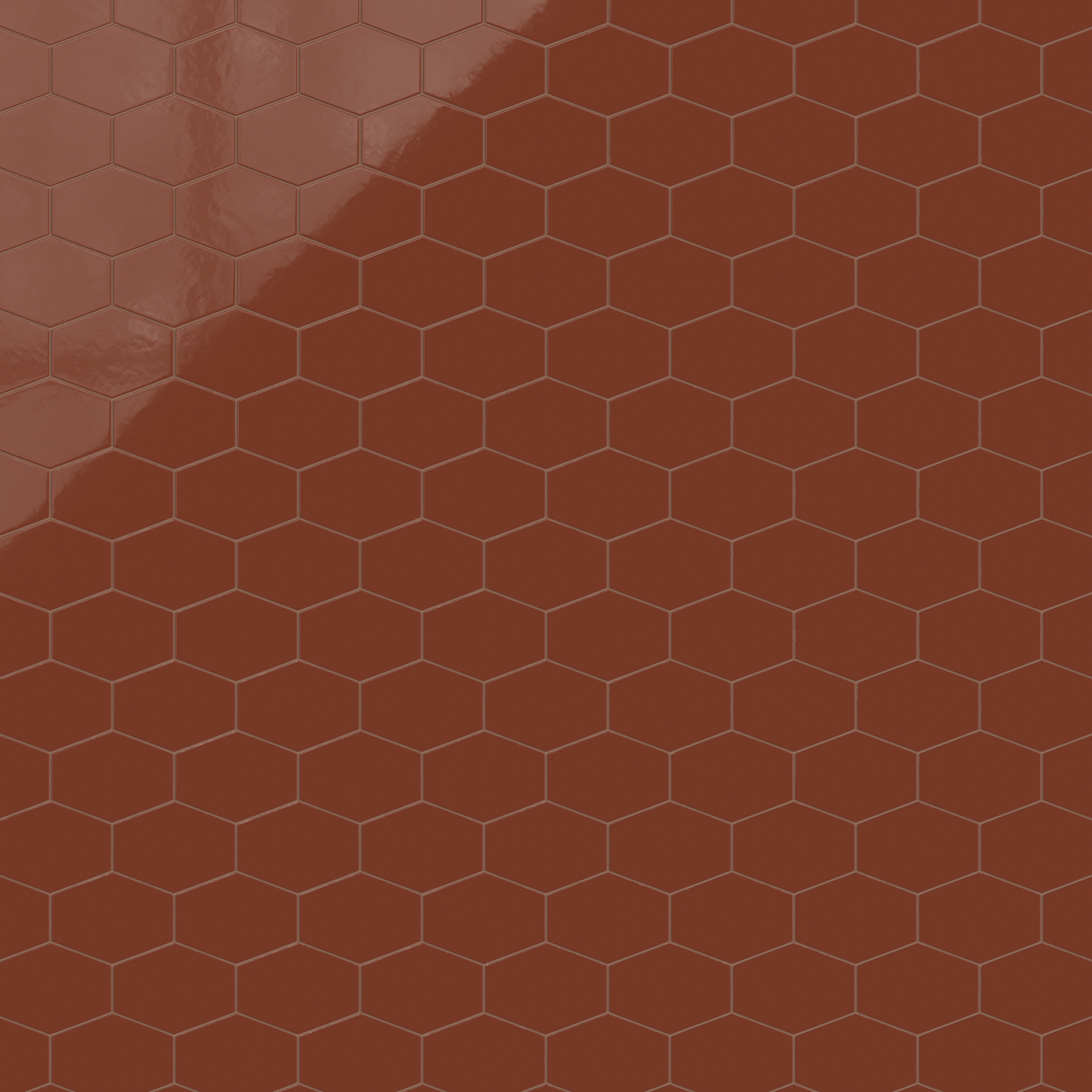 Elongated Hexagon Natural Press Ceramic Tile in Red Iron Oxide Gloss
