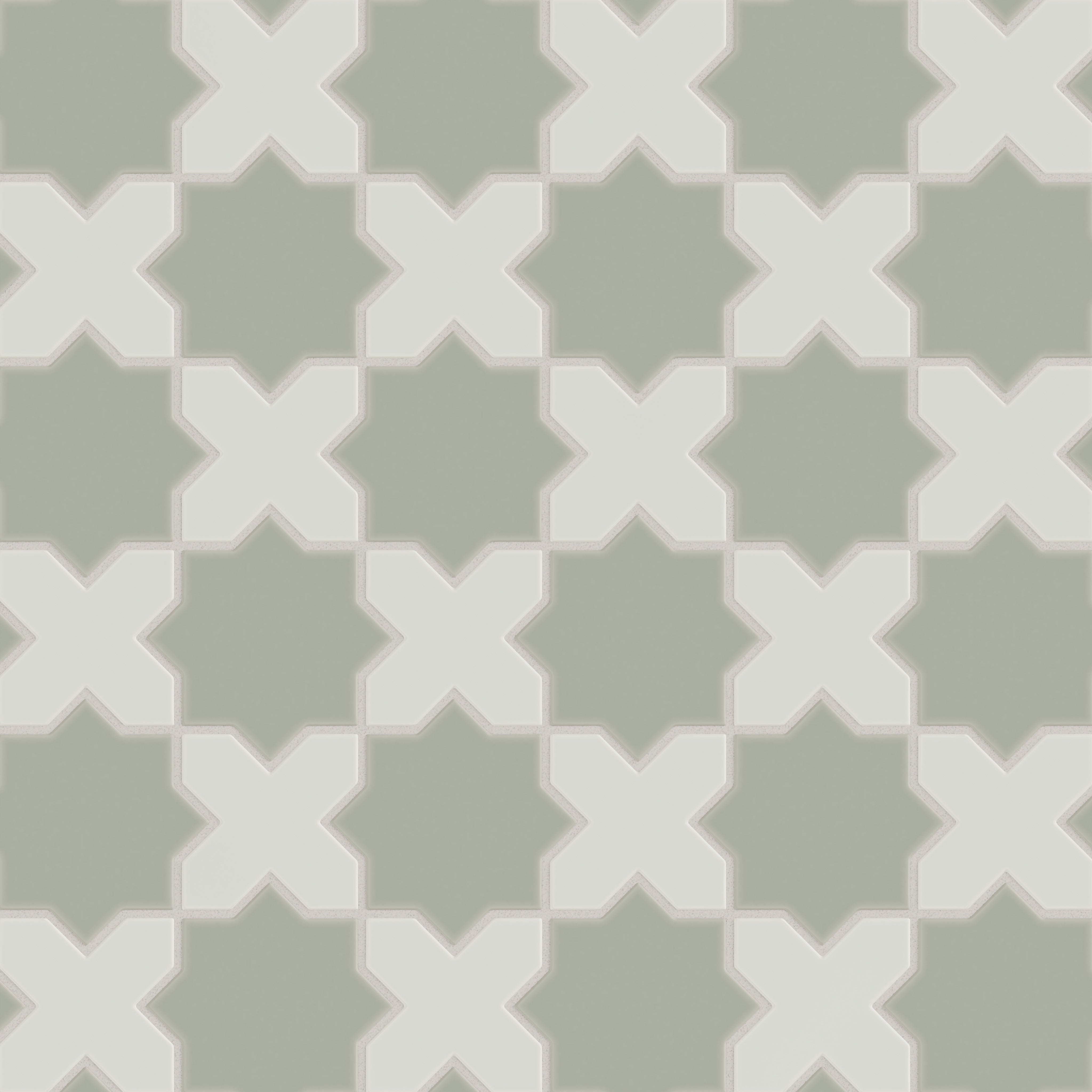 Mini Star & Cross Original Ceramic Tile in Rosemary Matte & Overcast Matte