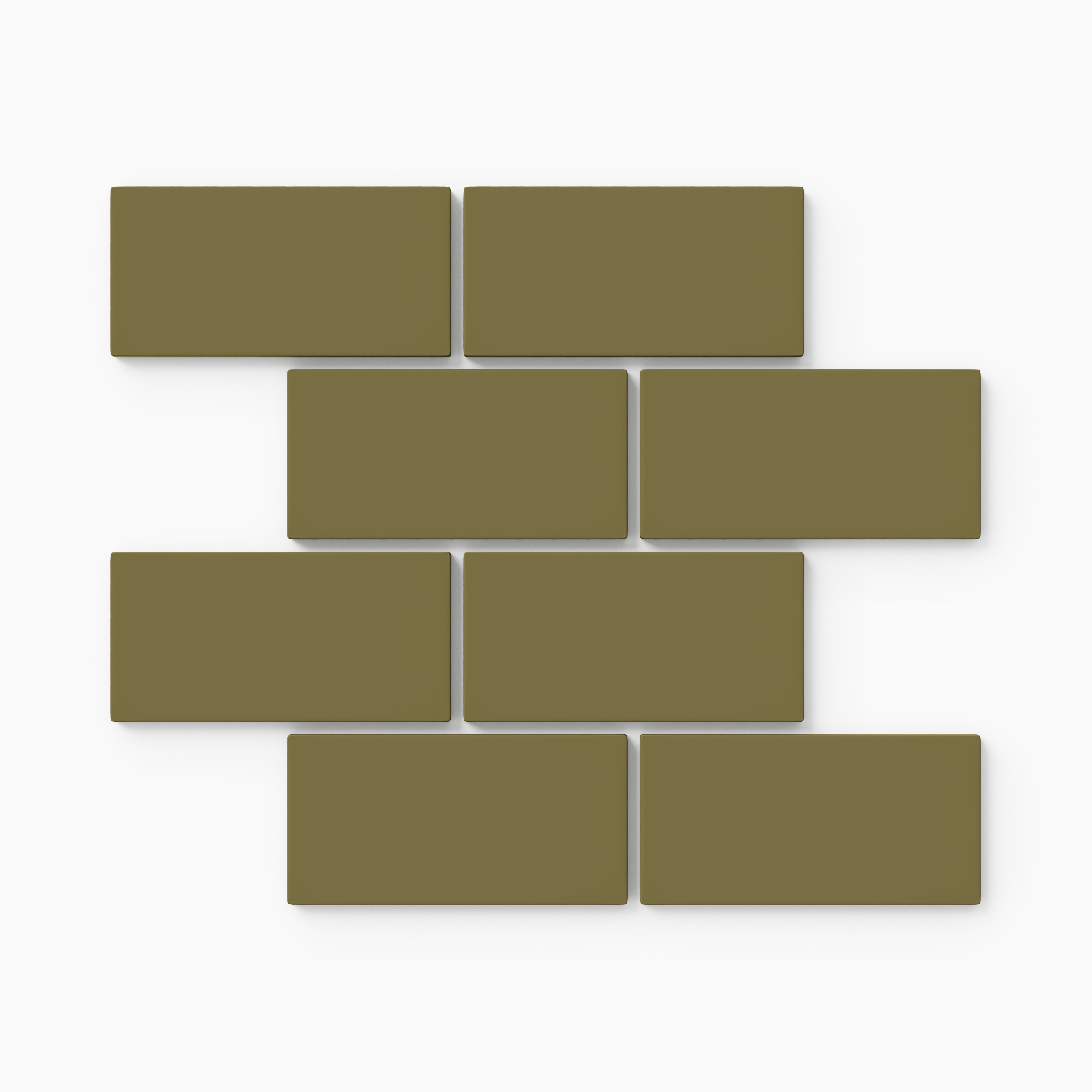 2x4 Half Offset Sheeted Natural Press Ceramic Mosaic Tile in Sap Green Matte