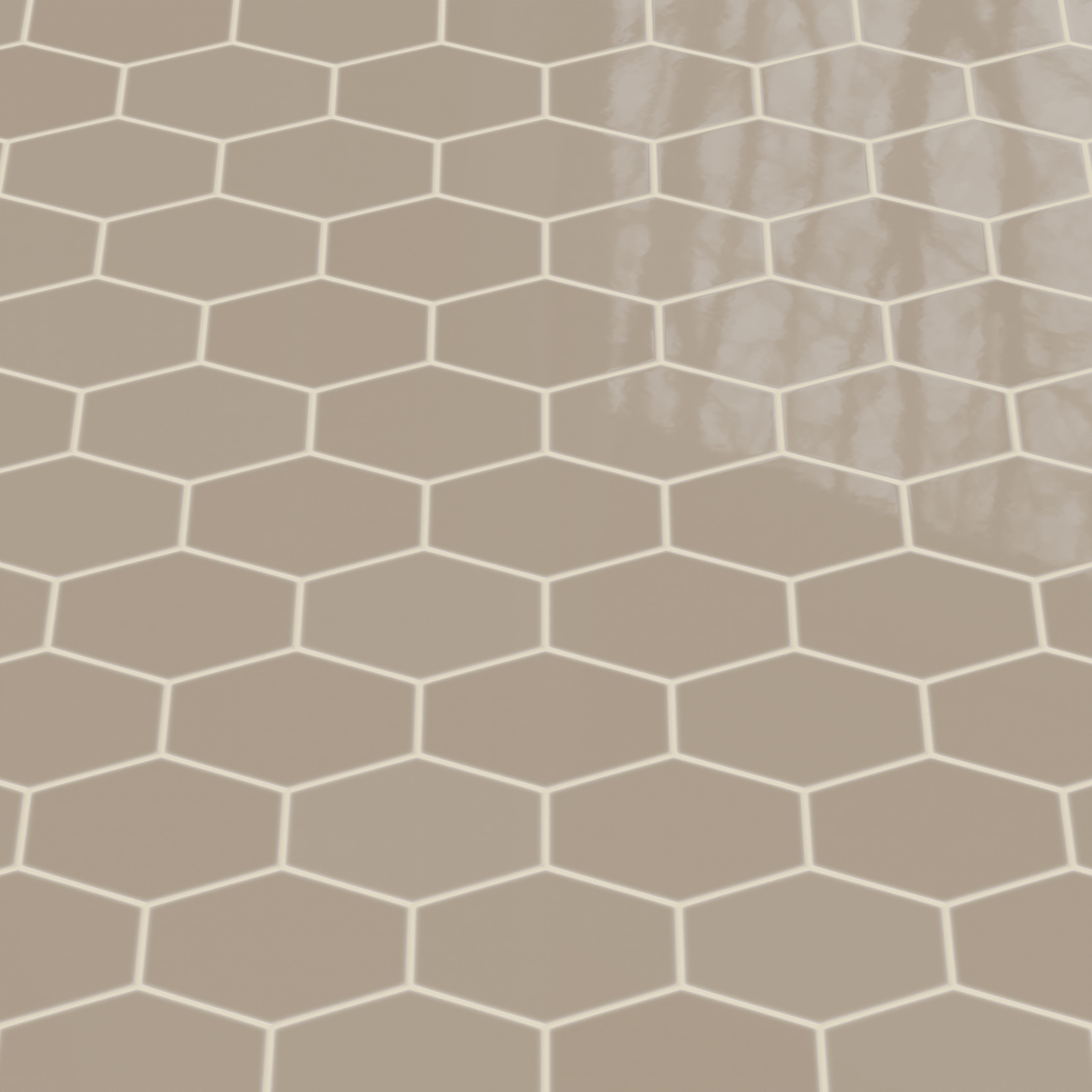 Elongated Hexagon Natural Press Ceramic Tile in Sawtooth Gloss