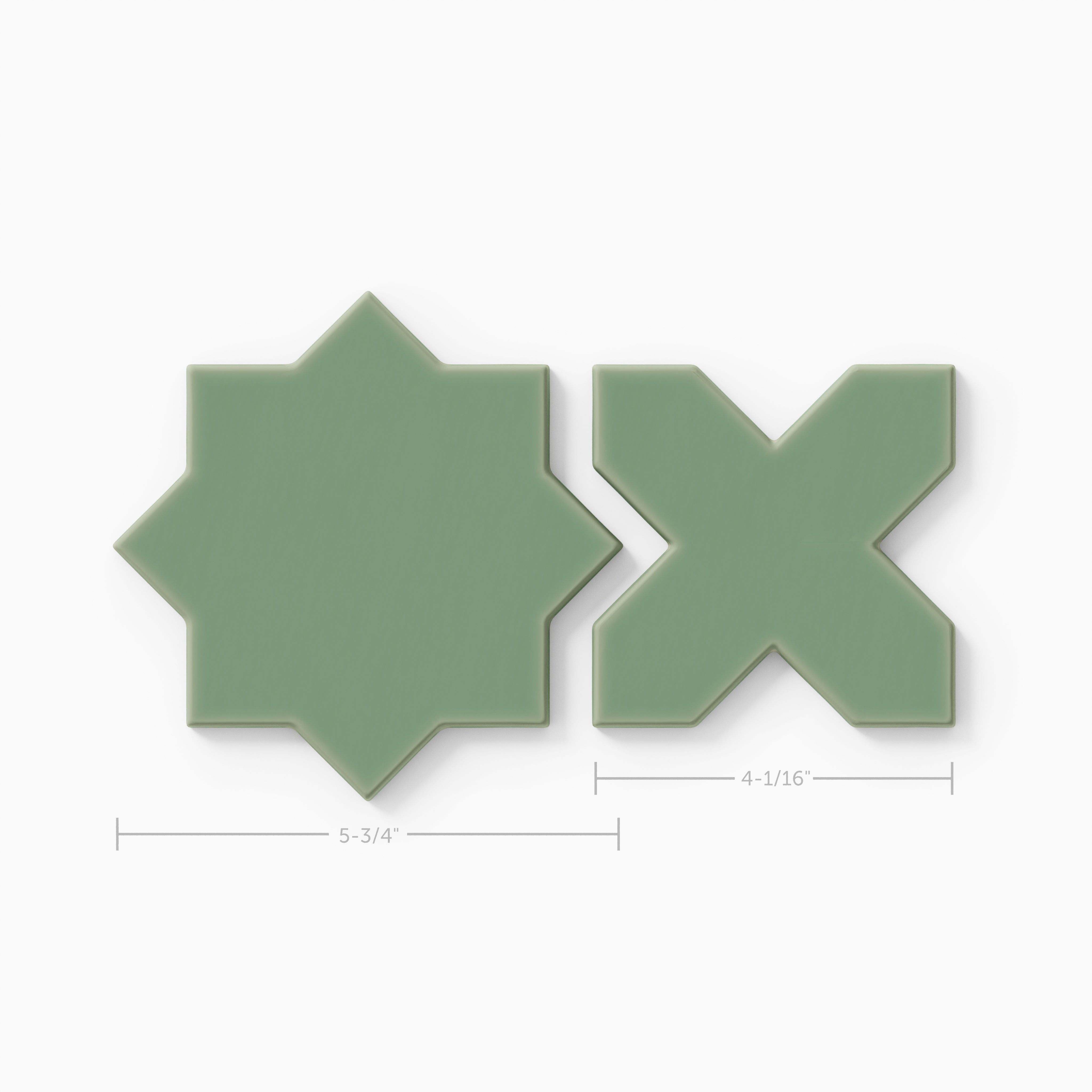 Mini Star & Cross Original Ceramic Tile in Sea Green Matte