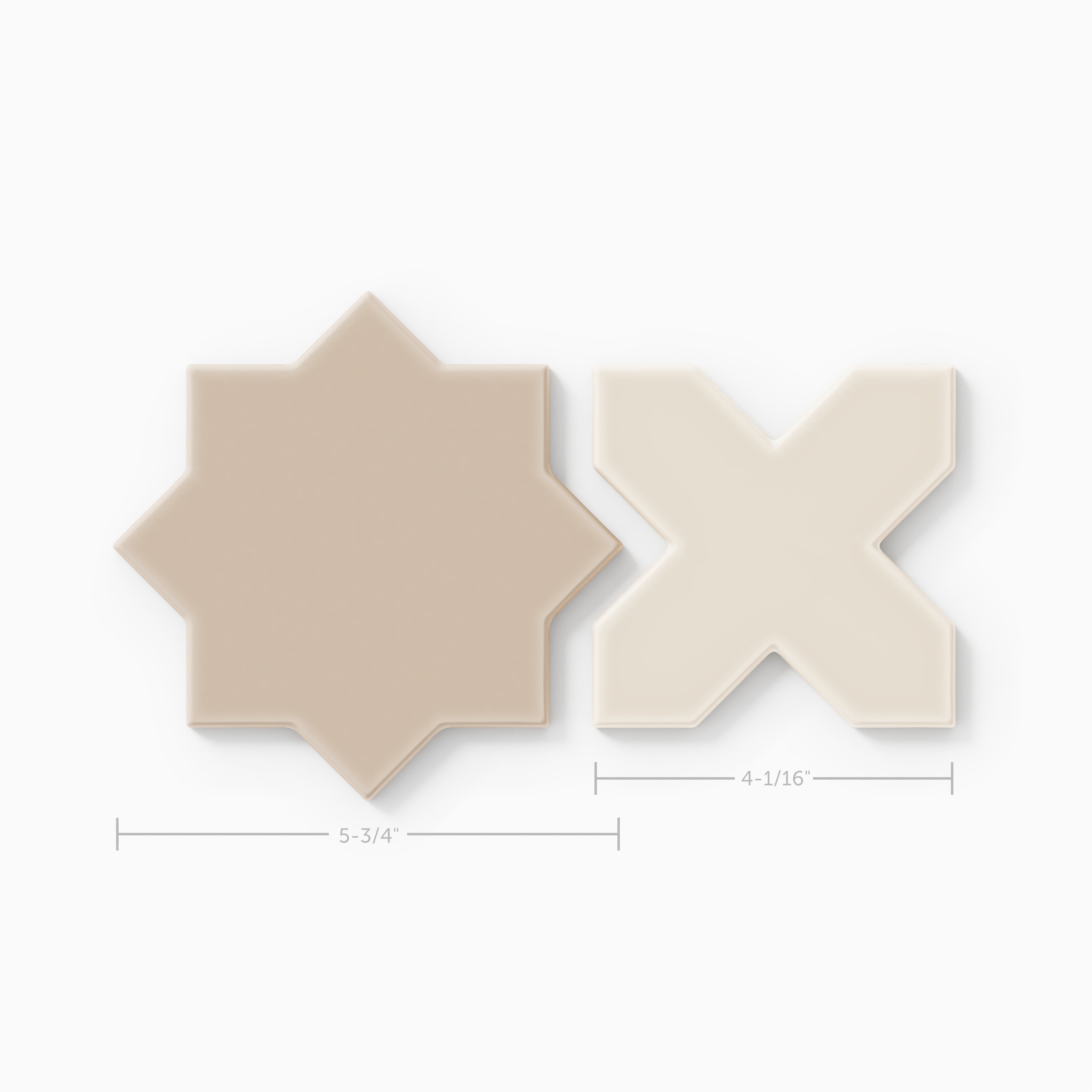 Mini Star & Cross Original Ceramic Tile in Sweet Pea Matte & Sand Dune Matte