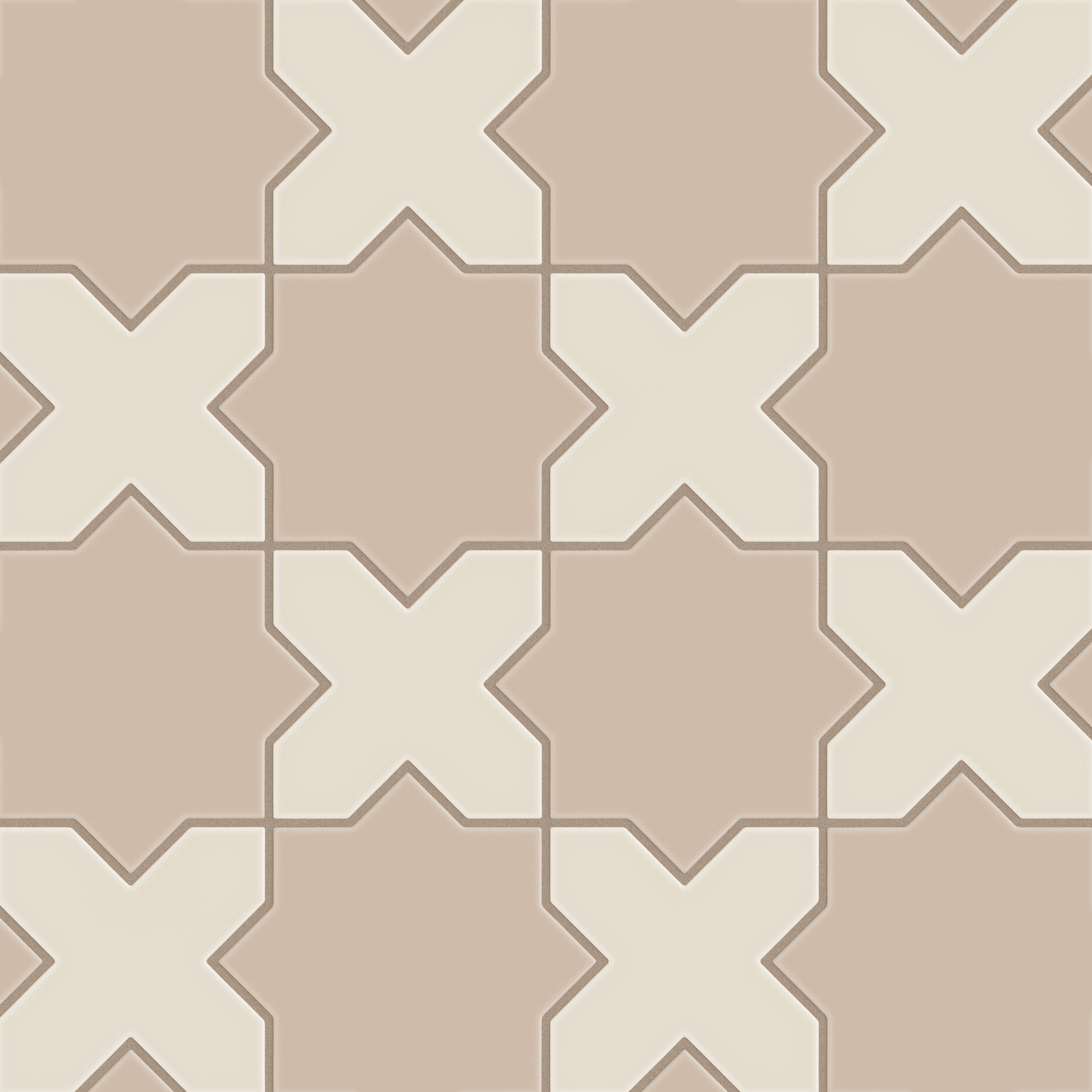 Star & Cross Original Ceramic Tile in Sweet Pea Matte & Sand Dune Matte