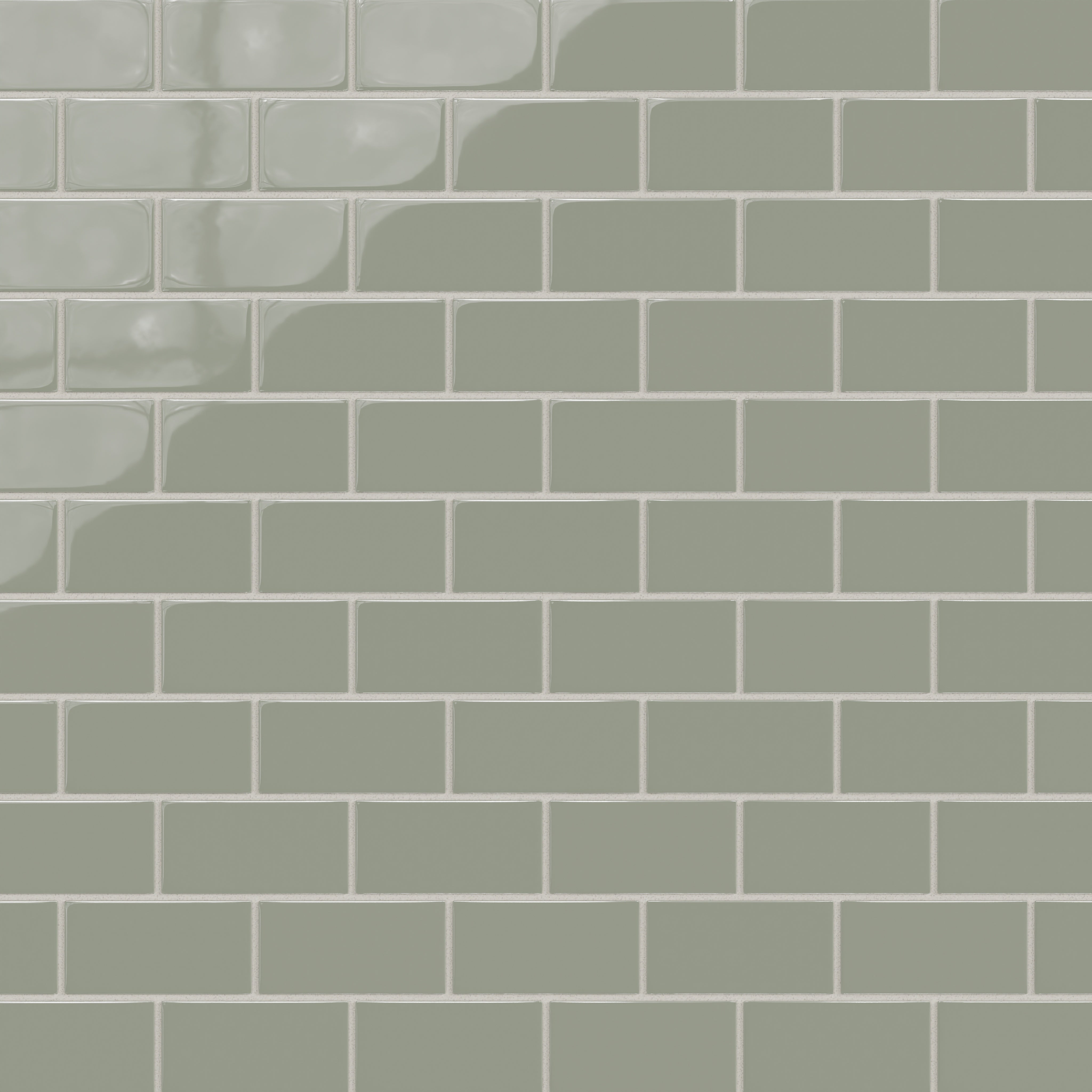 2x4 Half Offset Sheeted Natural Press Ceramic Mosaic Tile in Terre Verte Gloss
