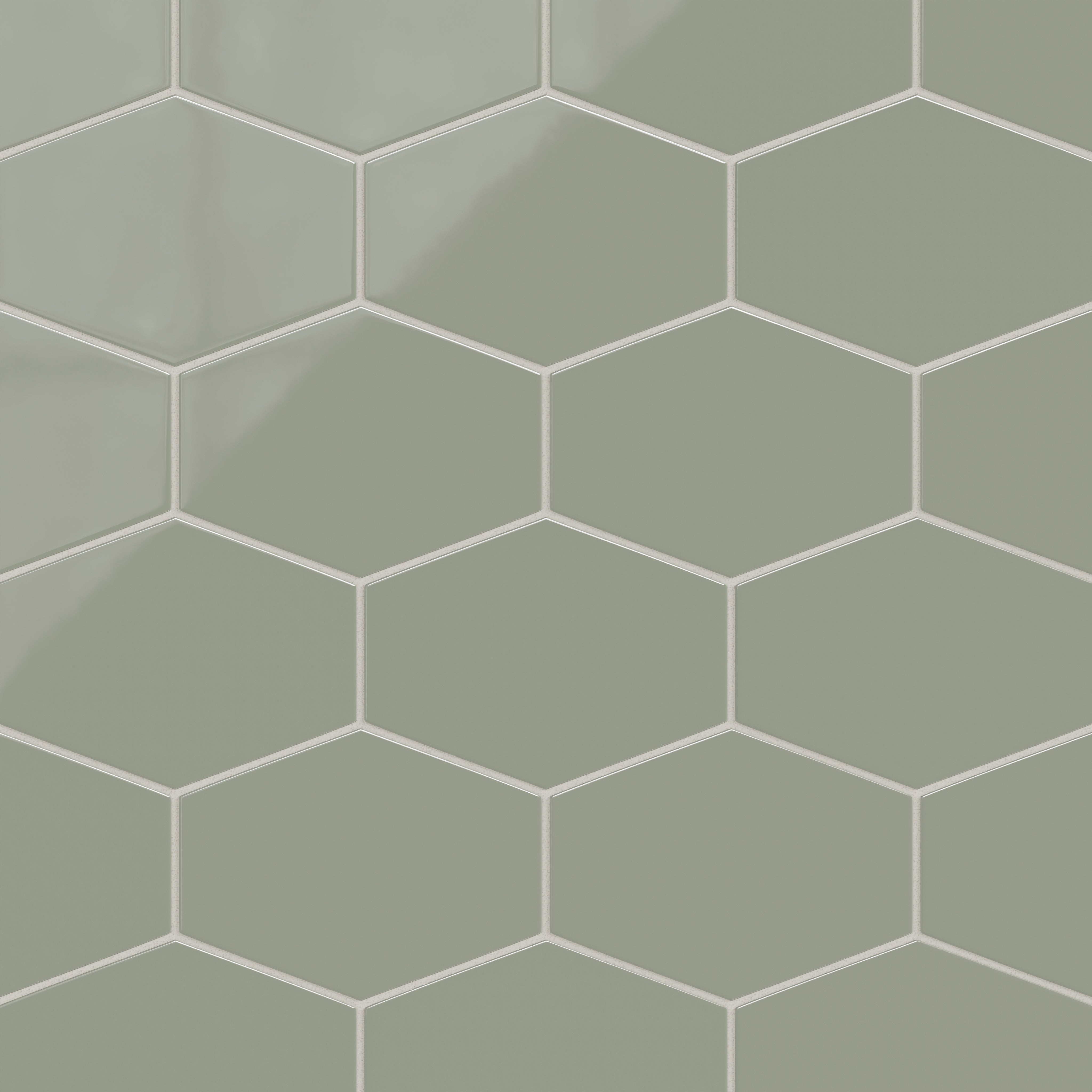 Elongated Hexagon Natural Press Ceramic Tile in Terre Verte Gloss