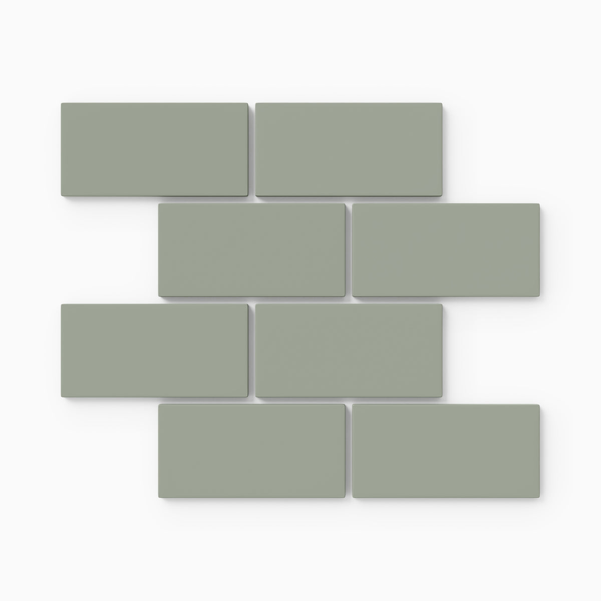 2x4 Half Offset Sheeted Natural Press Ceramic Mosaic Tile in Terre Verte Matte