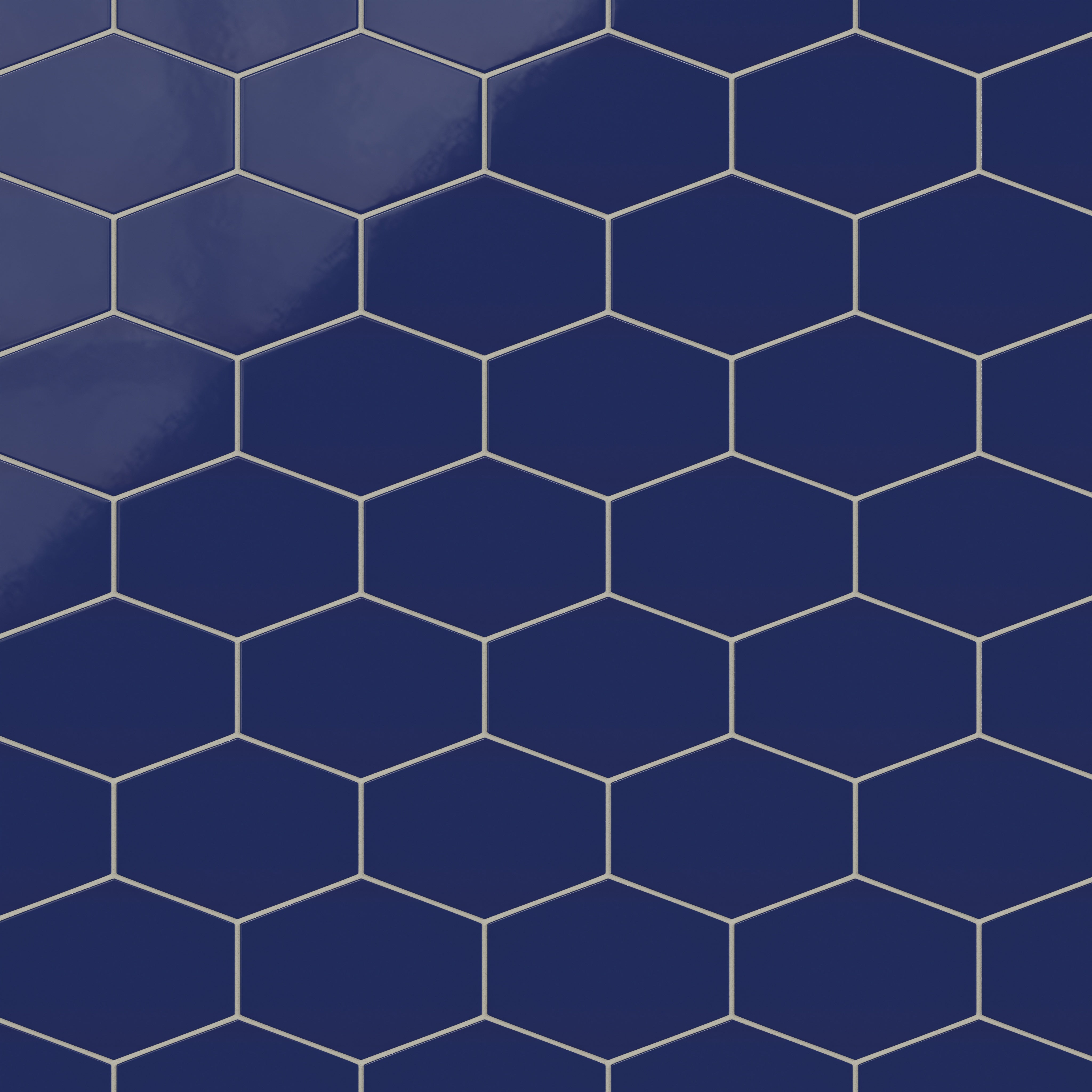 Elongated Hexagon Natural Press Ceramic Tile in Ultramarine Gloss